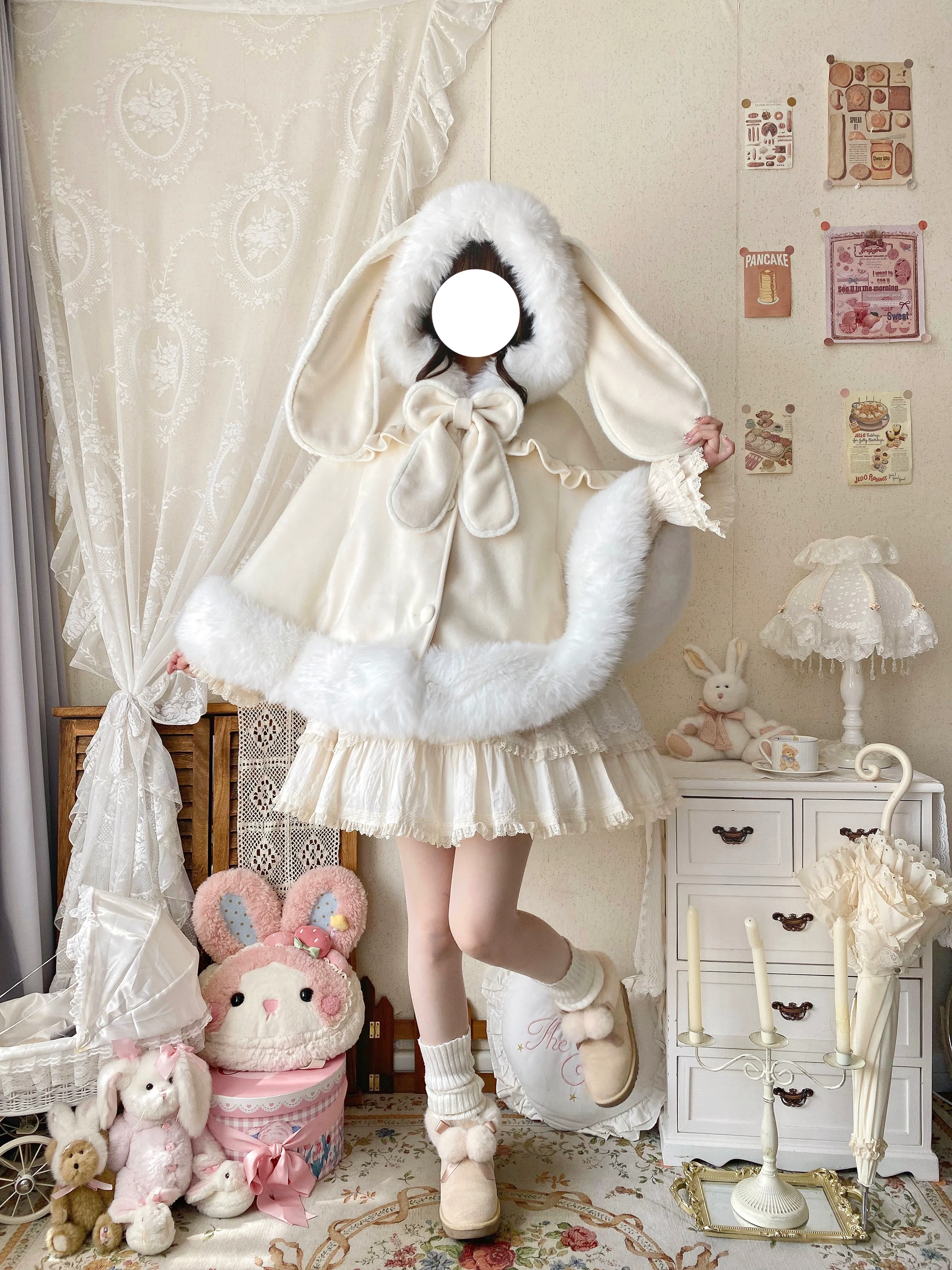 Qianmu - Lop Bunny - Kawaii Lolita Plush Hooded Cape - Image 11