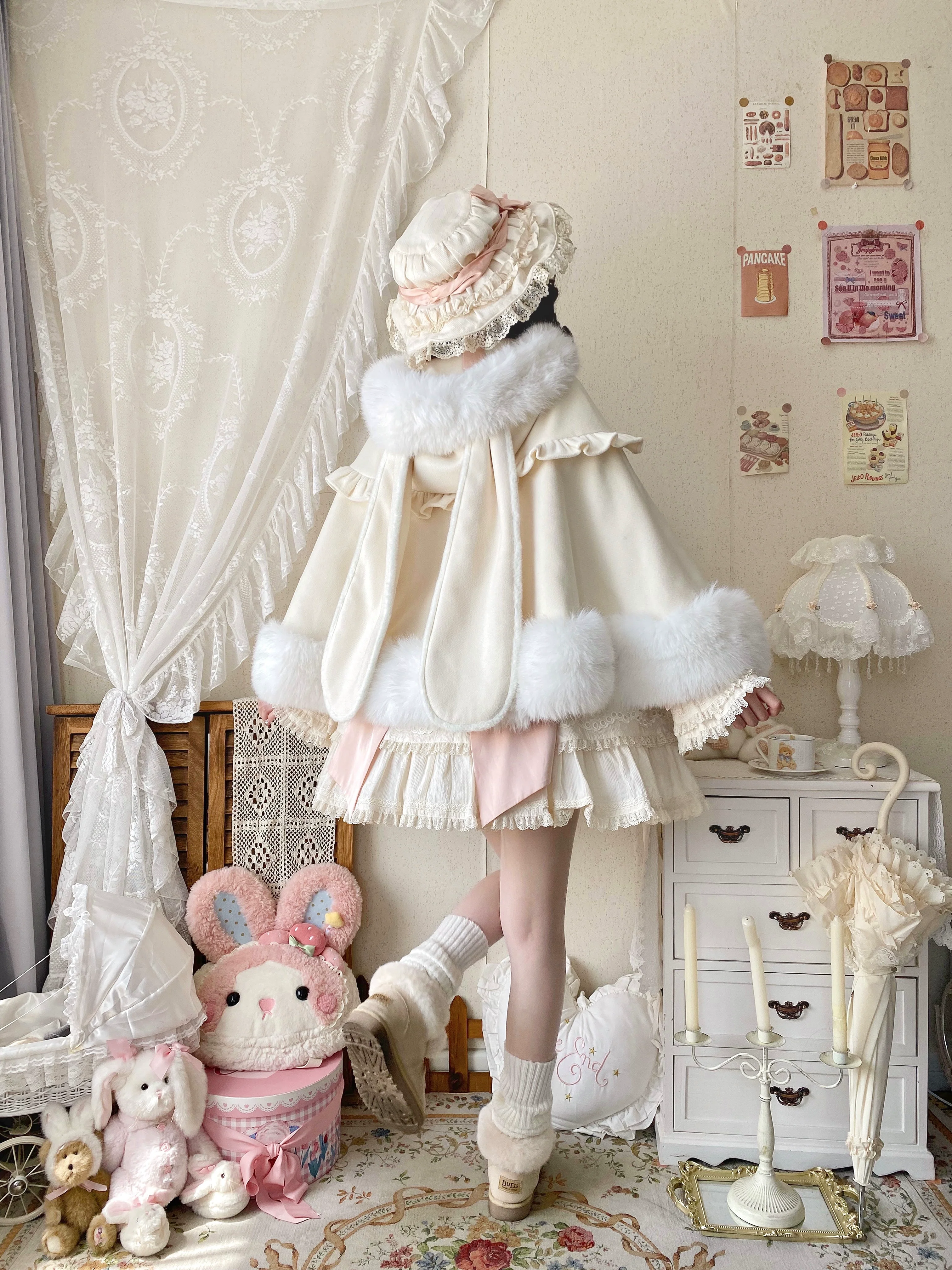 Qianmu - Lop Bunny - Kawaii Lolita Plush Hooded Cape - Image 12