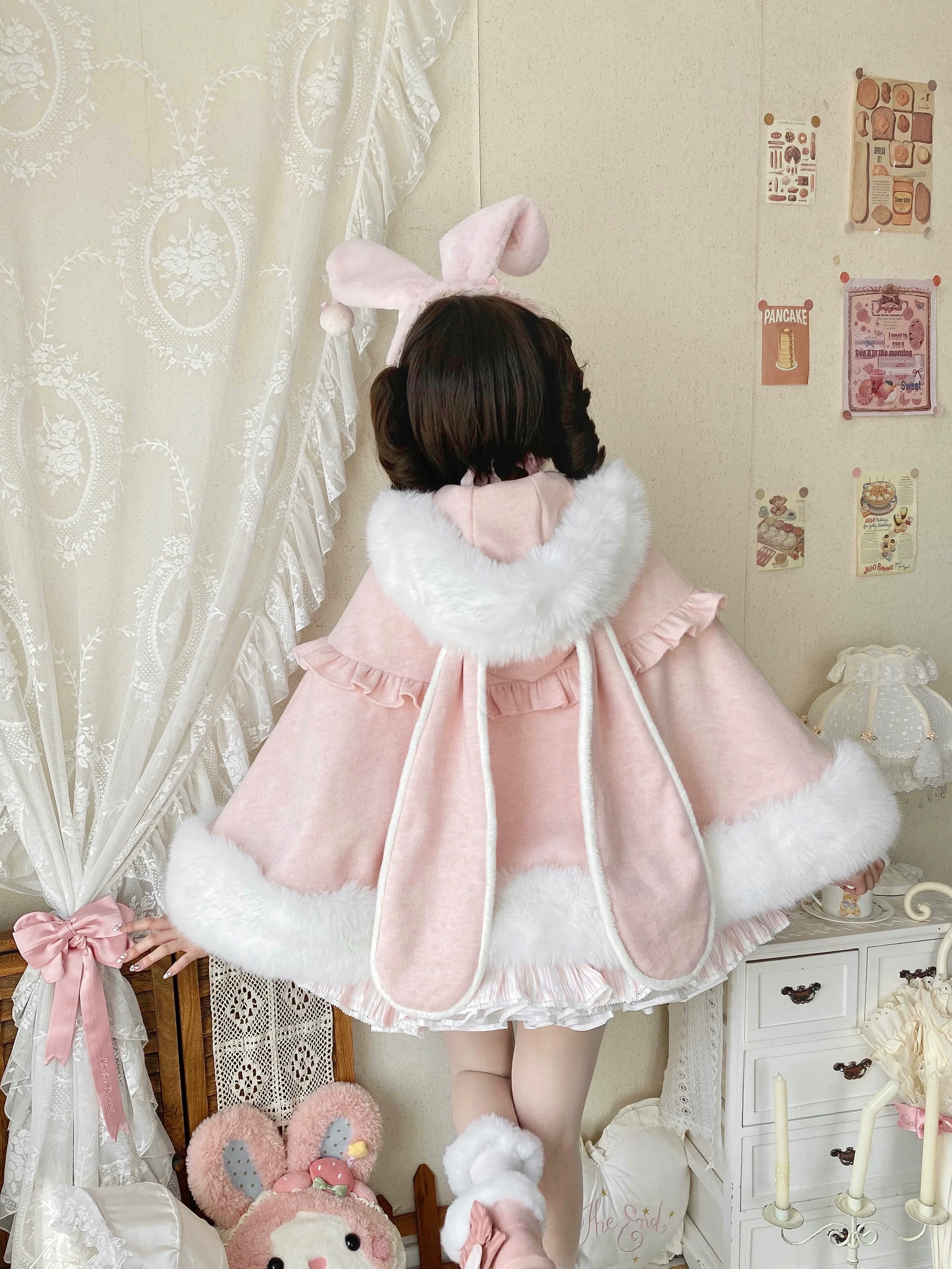 Qianmu - Lop Bunny - Kawaii Lolita Plush Hooded Cape - Image 2