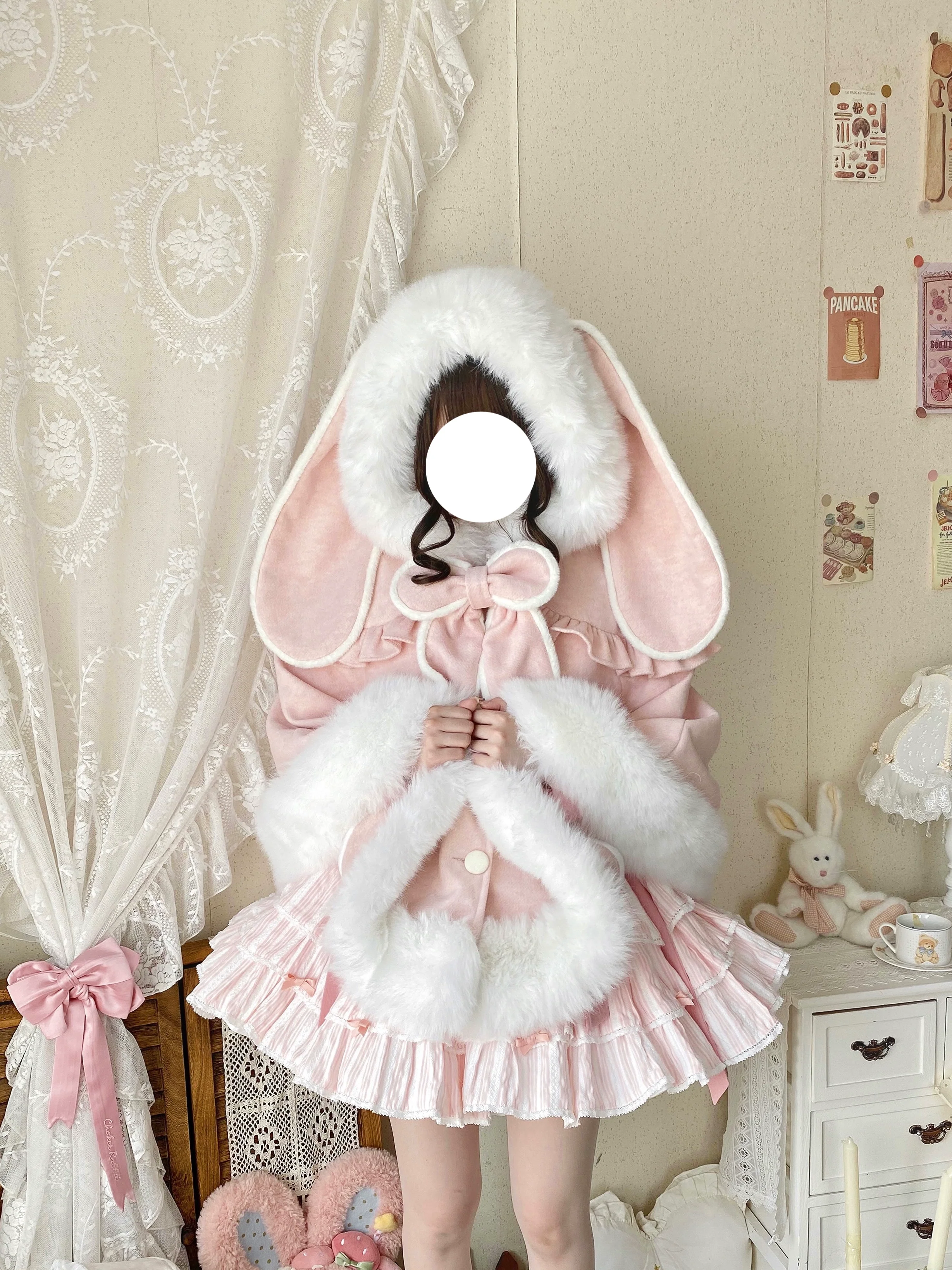 Qianmu - Lop Bunny - Kawaii Lolita Plush Hooded Cape - Image 3