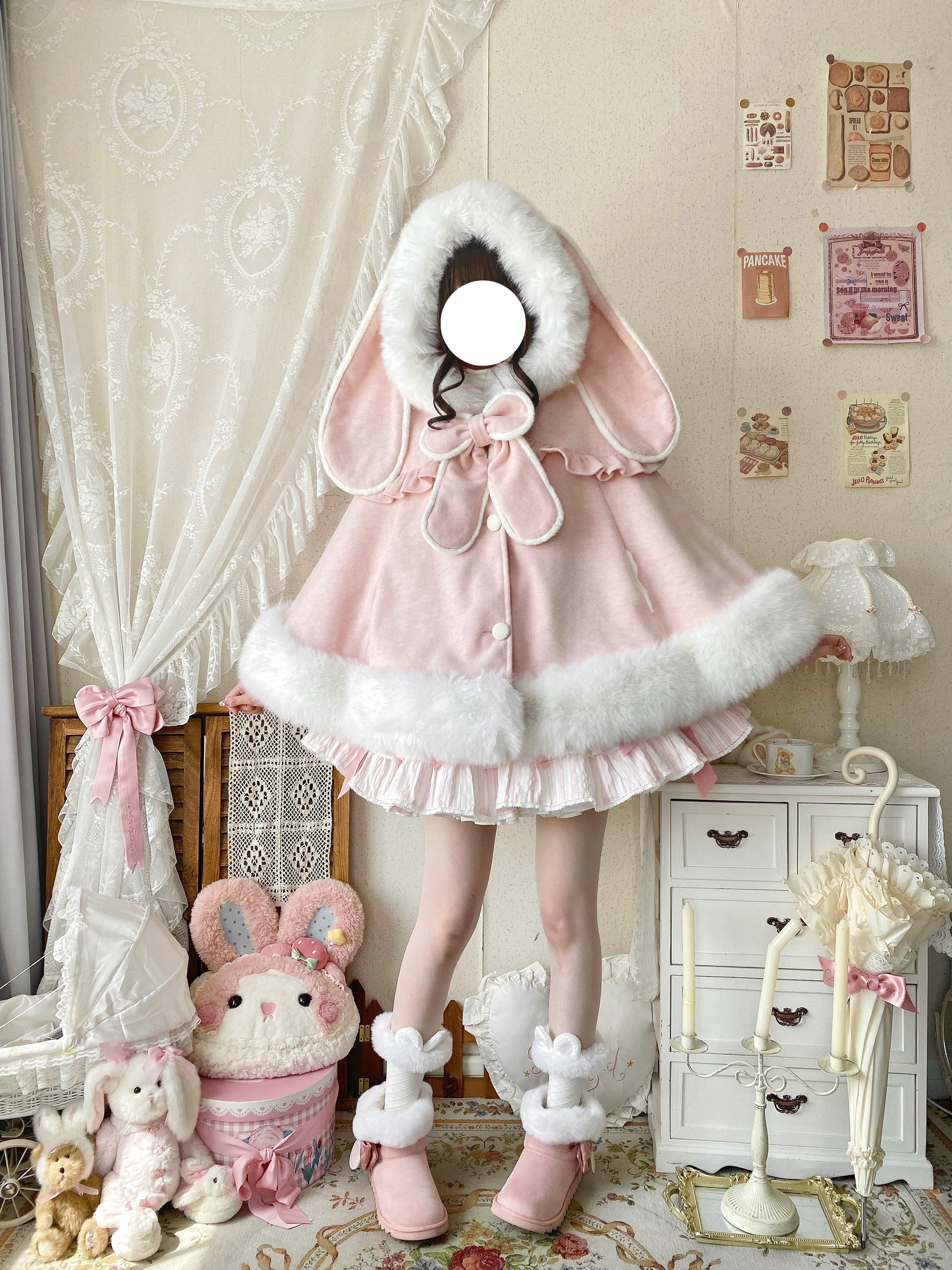 Qianmu - Lop Bunny - Kawaii Lolita Plush Hooded Cape - Image 5