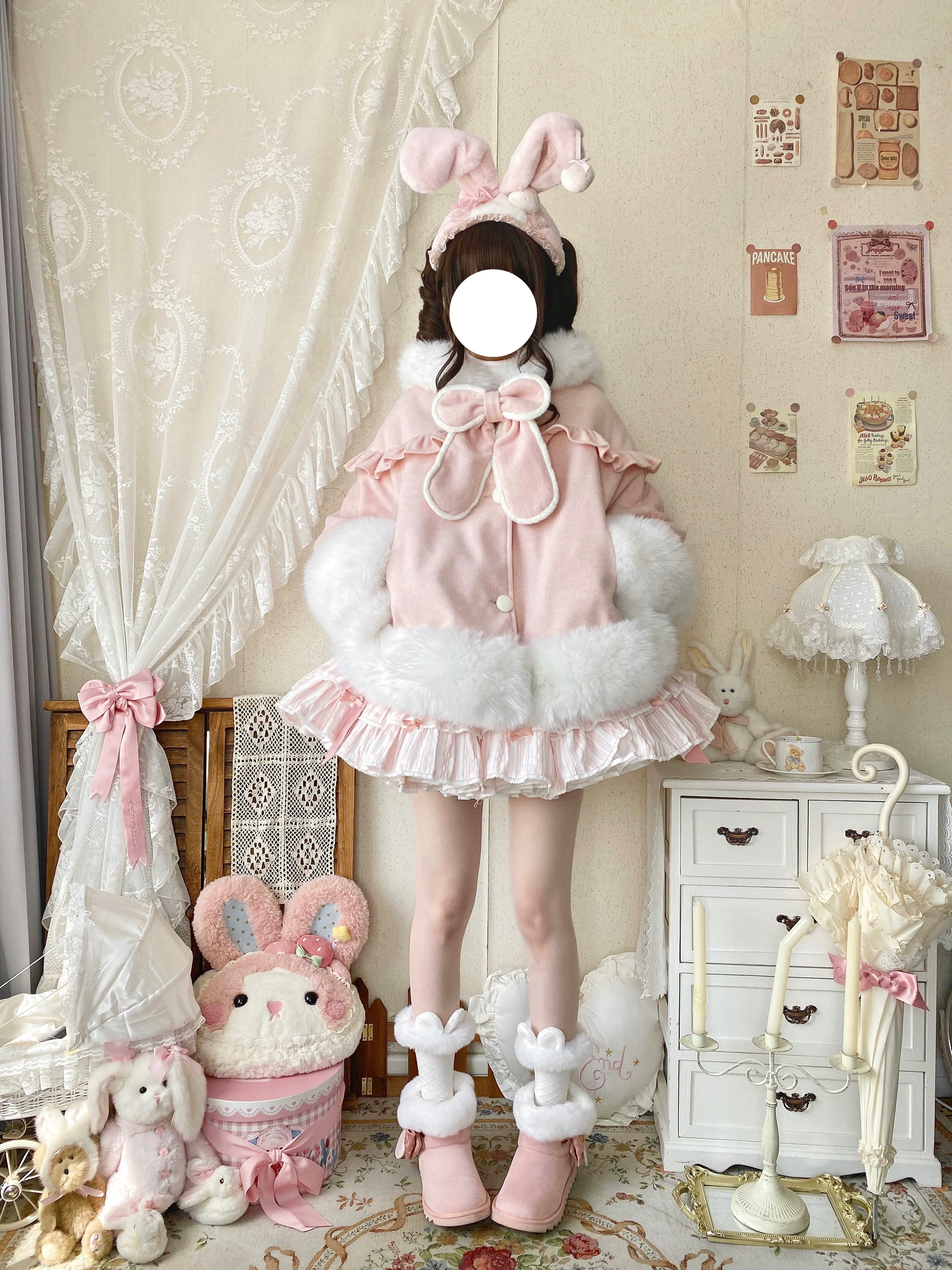 Qianmu - Lop Bunny - Kawaii Lolita Plush Hooded Cape - Image 6