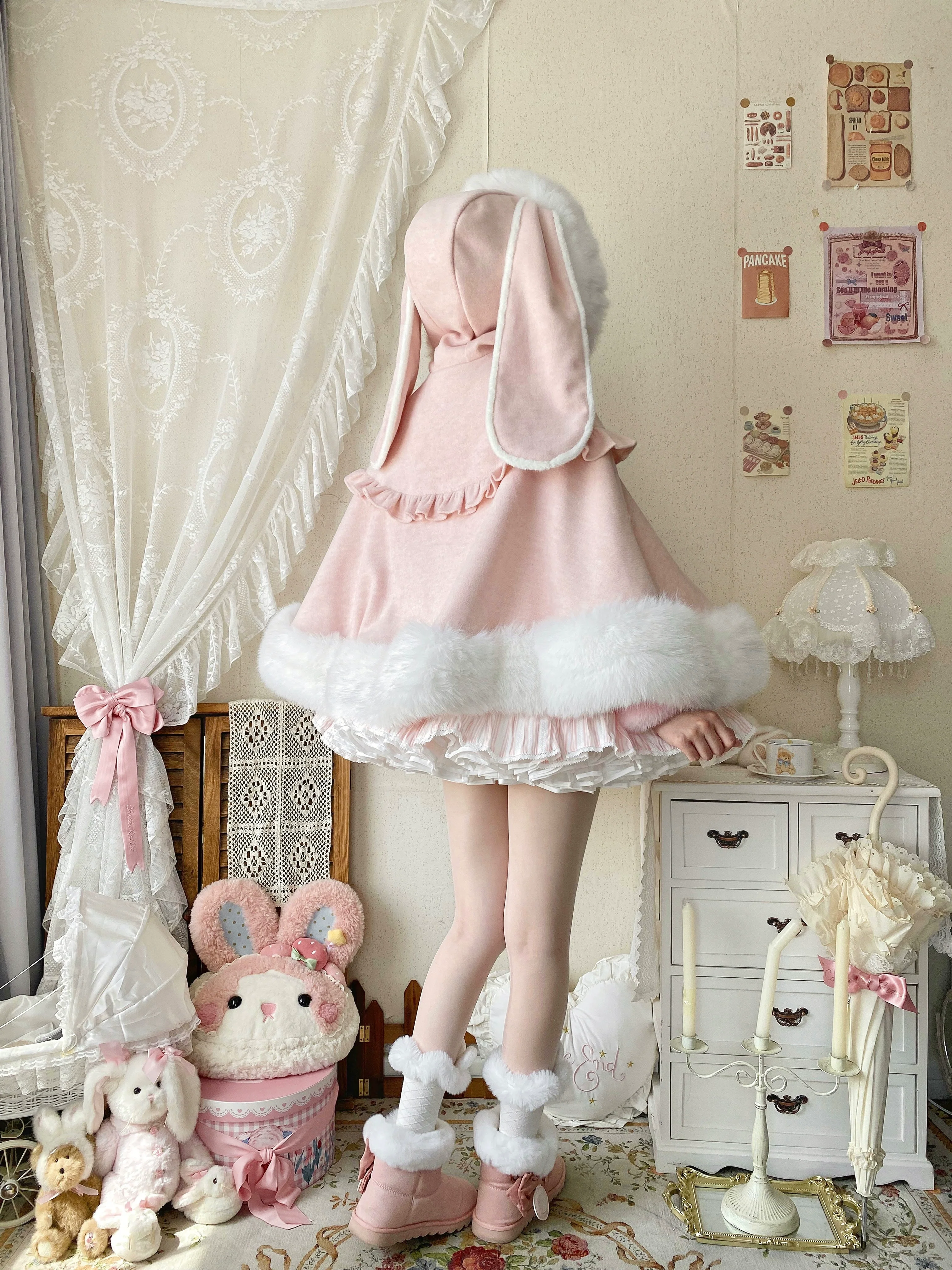 Qianmu - Lop Bunny - Kawaii Lolita Plush Hooded Cape - Image 7