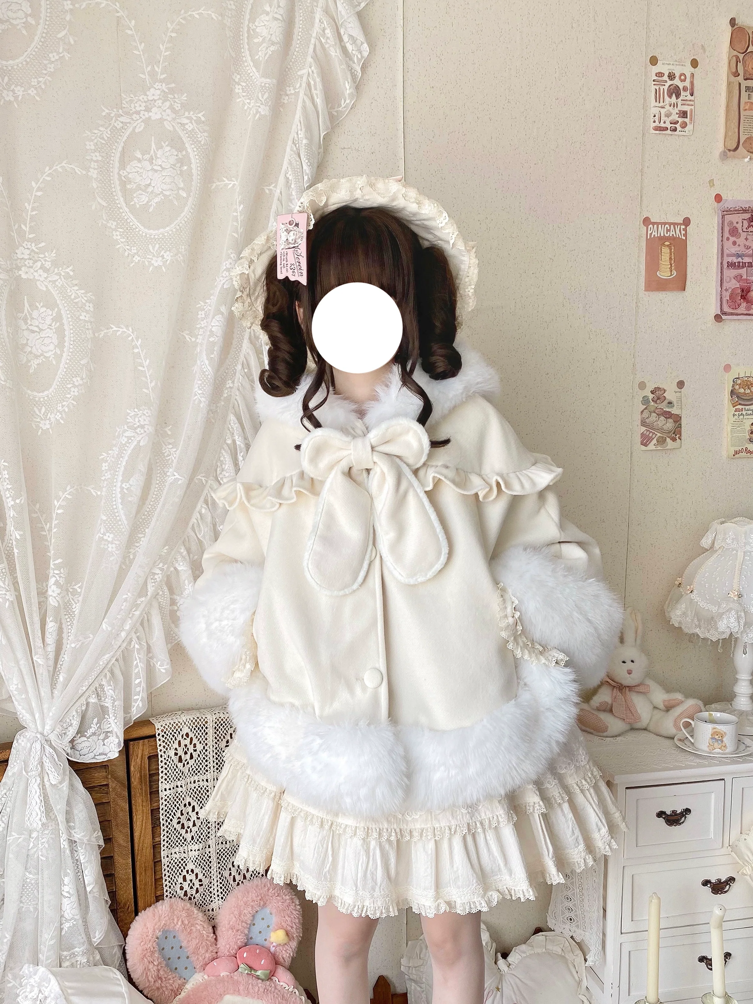 Qianmu - Lop Bunny - Kawaii Lolita Plush Hooded Cape - Image 9