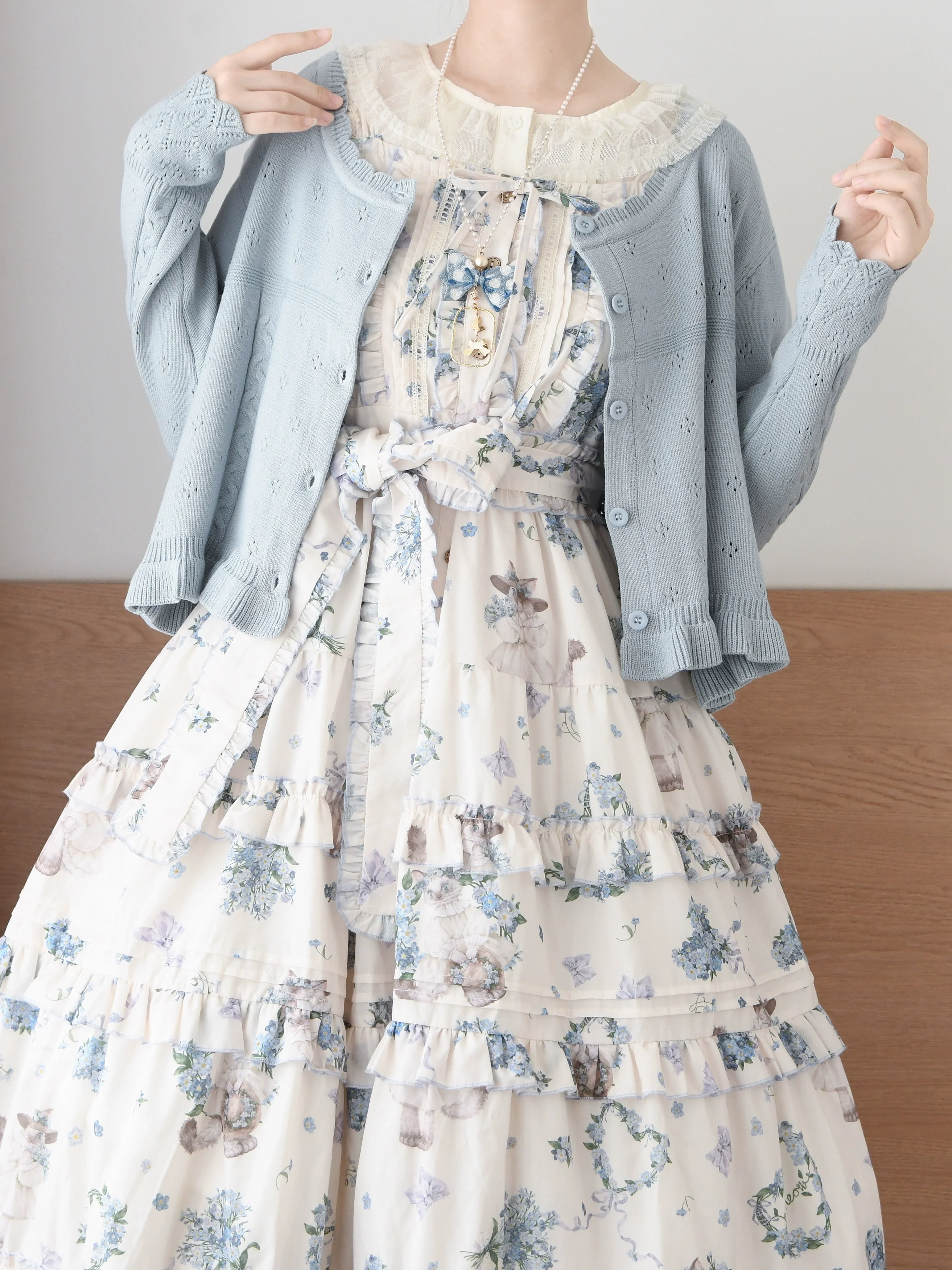 Kawaii Lolita Sweater Cardigan, Ruffled Lace Hem - Image 10
