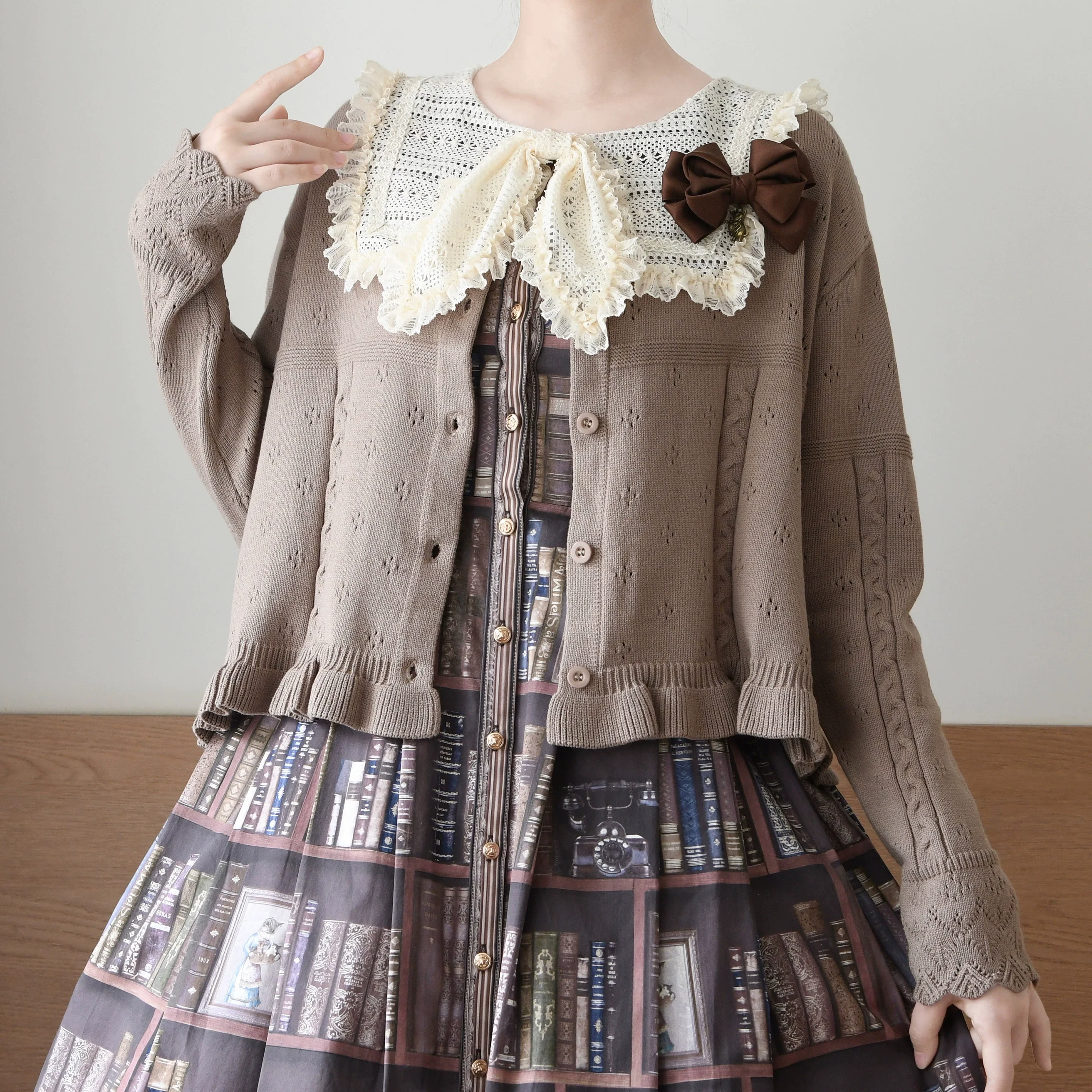 Kawaii Lolita Sweater Cardigan, Ruffled Lace Hem - Image 12