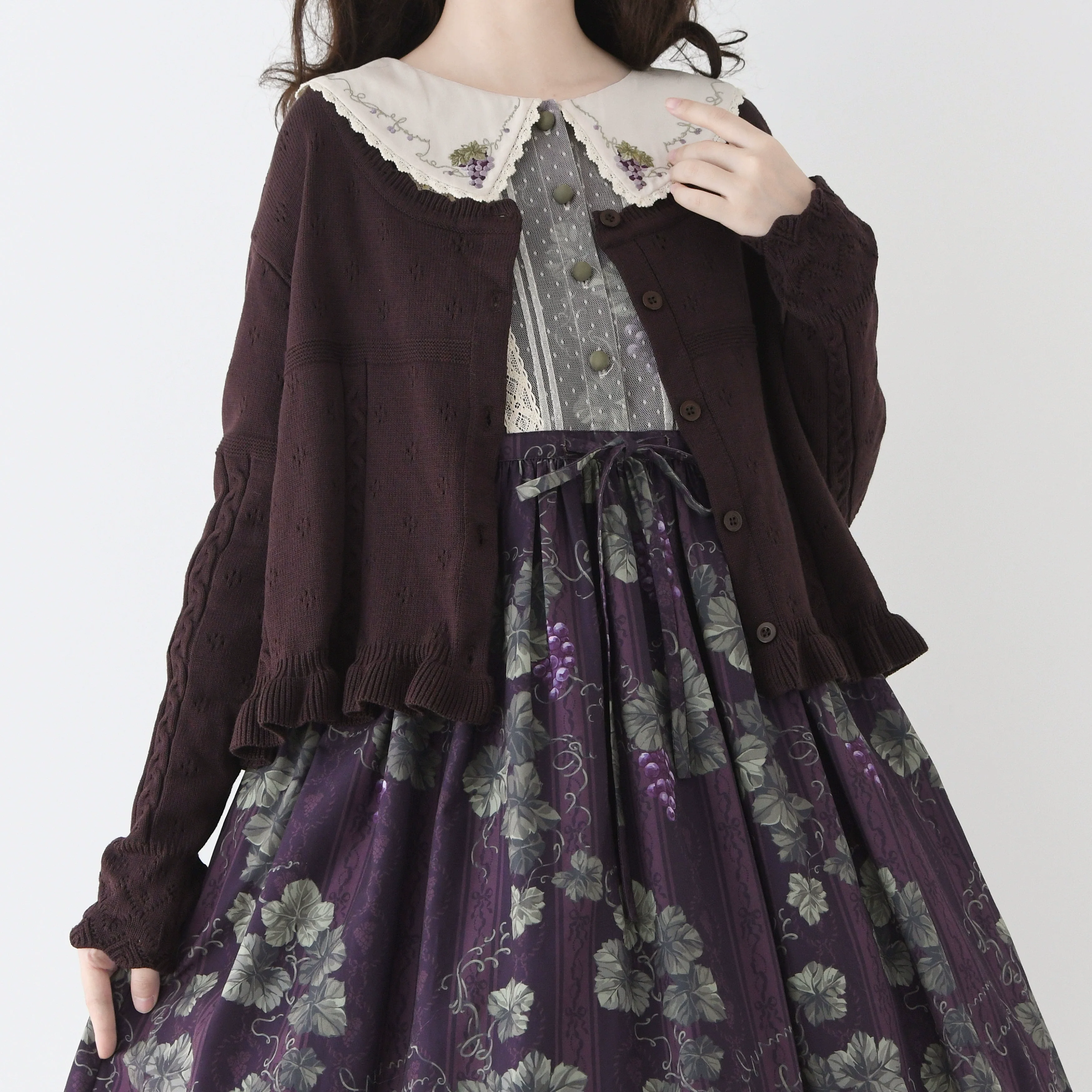 Kawaii Lolita Sweater Cardigan, Ruffled Lace Hem - Image 15