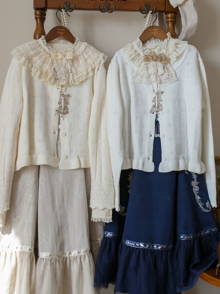 Kawaii Lolita Sweater Cardigan, Ruffled Lace Hem - Image 17