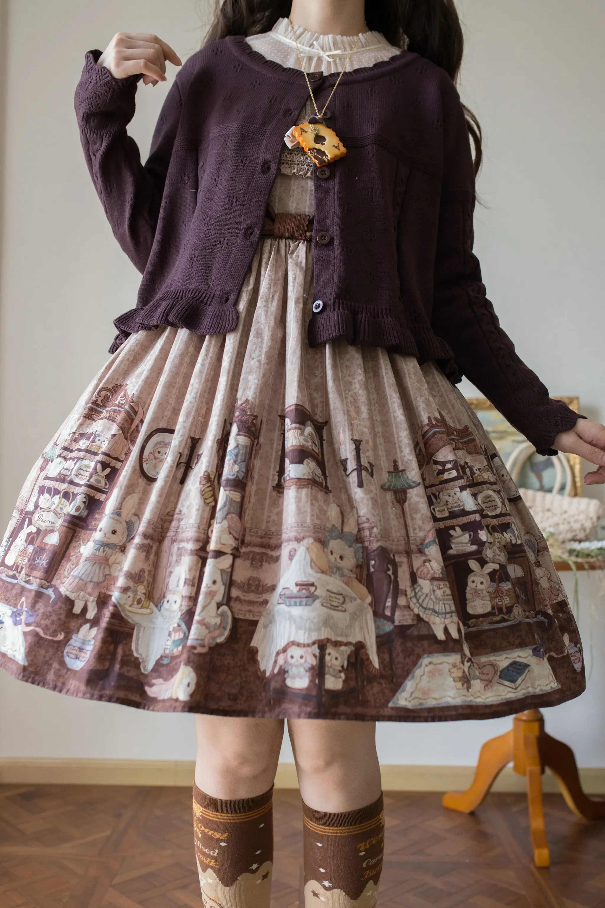 Kawaii Lolita Sweater Cardigan, Ruffled Lace Hem - Image 2