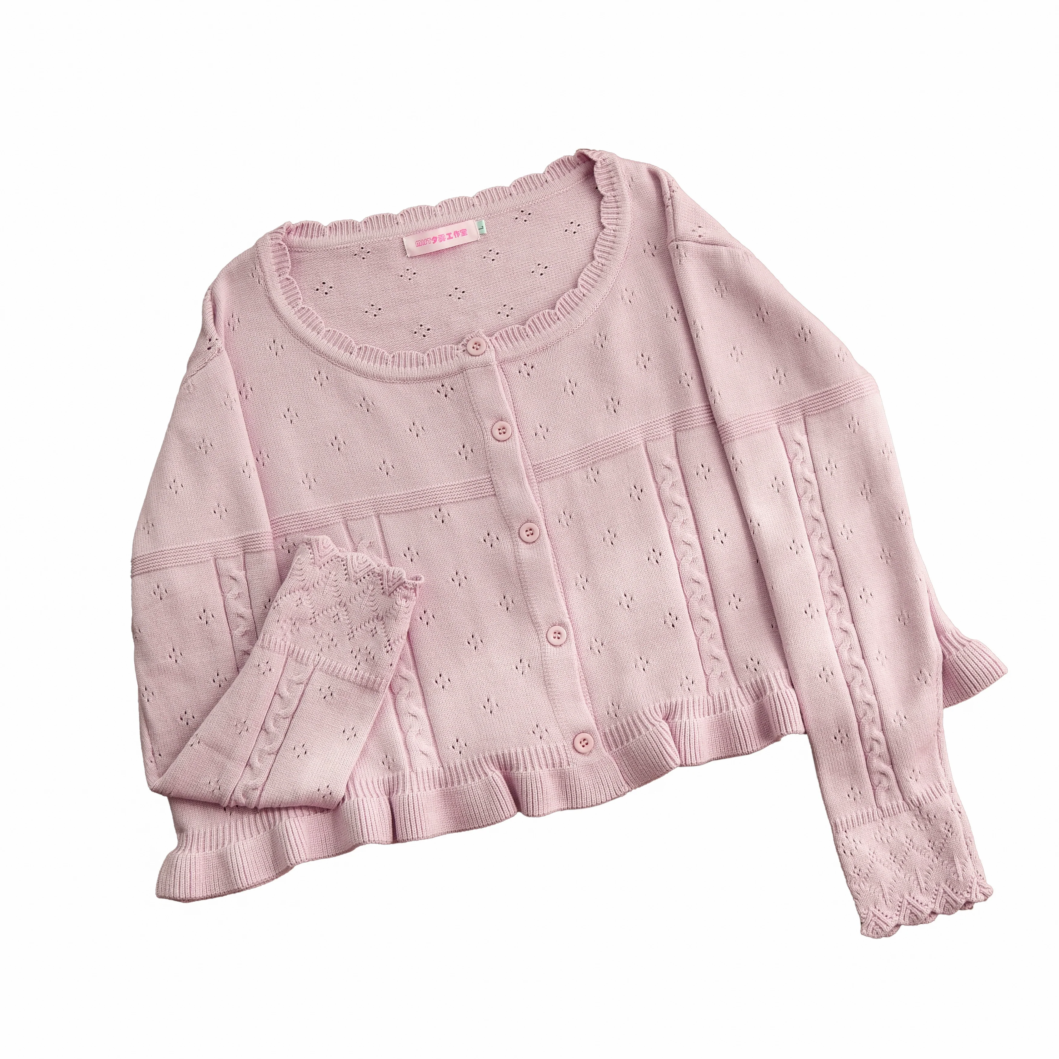 Kawaii Lolita Sweater Cardigan, Ruffled Lace Hem - Image 21