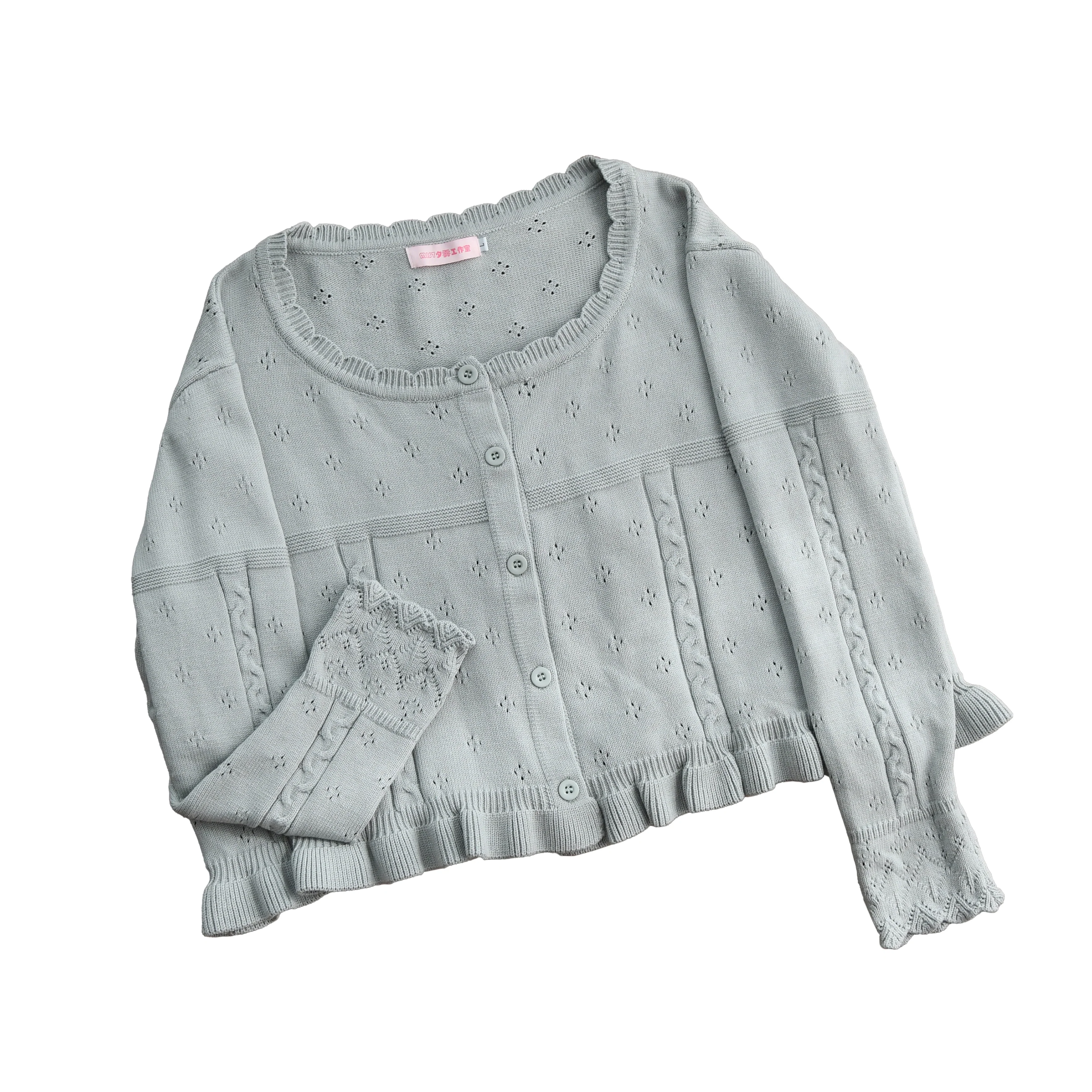 Kawaii Lolita Sweater Cardigan, Ruffled Lace Hem - Image 22