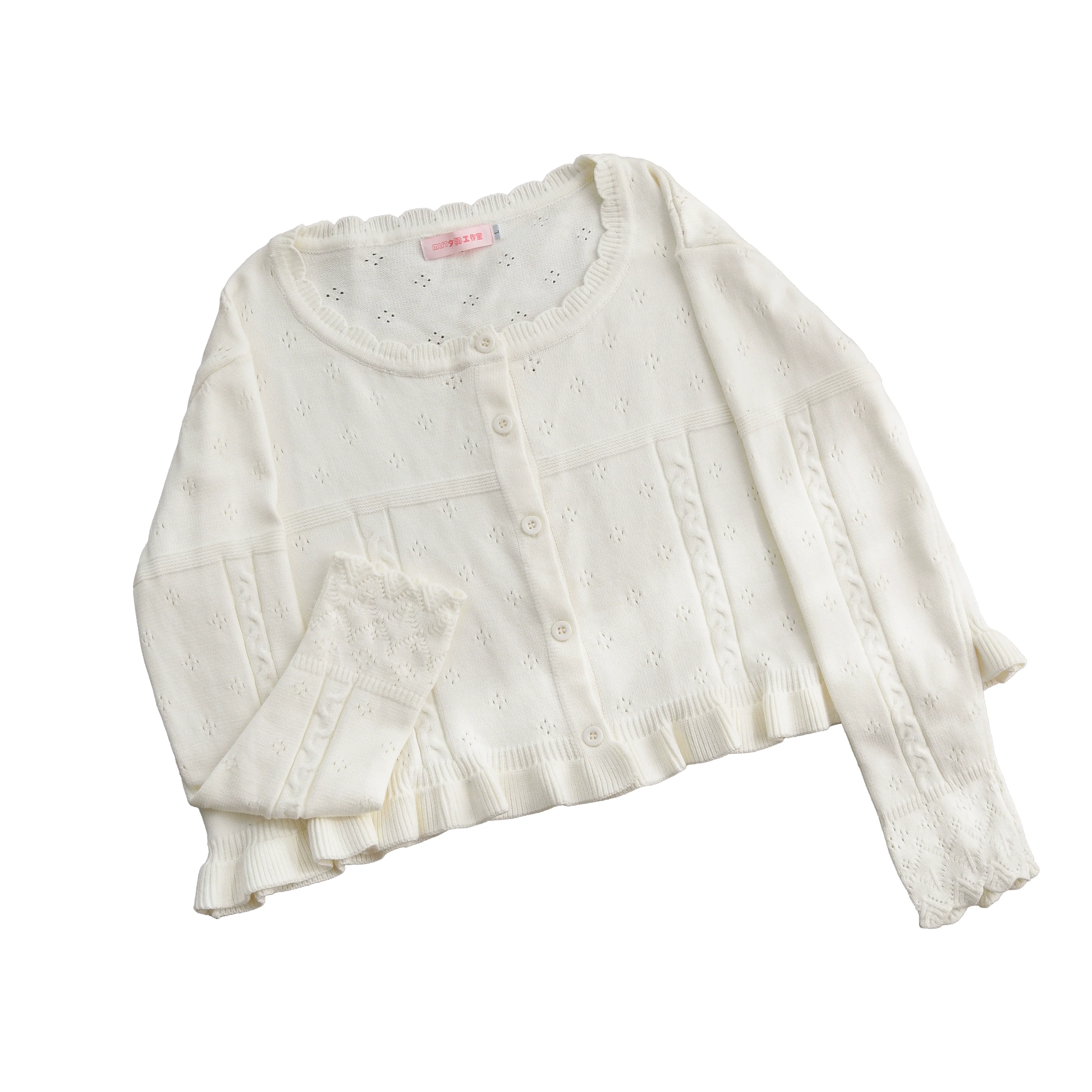 Kawaii Lolita Sweater Cardigan, Ruffled Lace Hem - Image 23