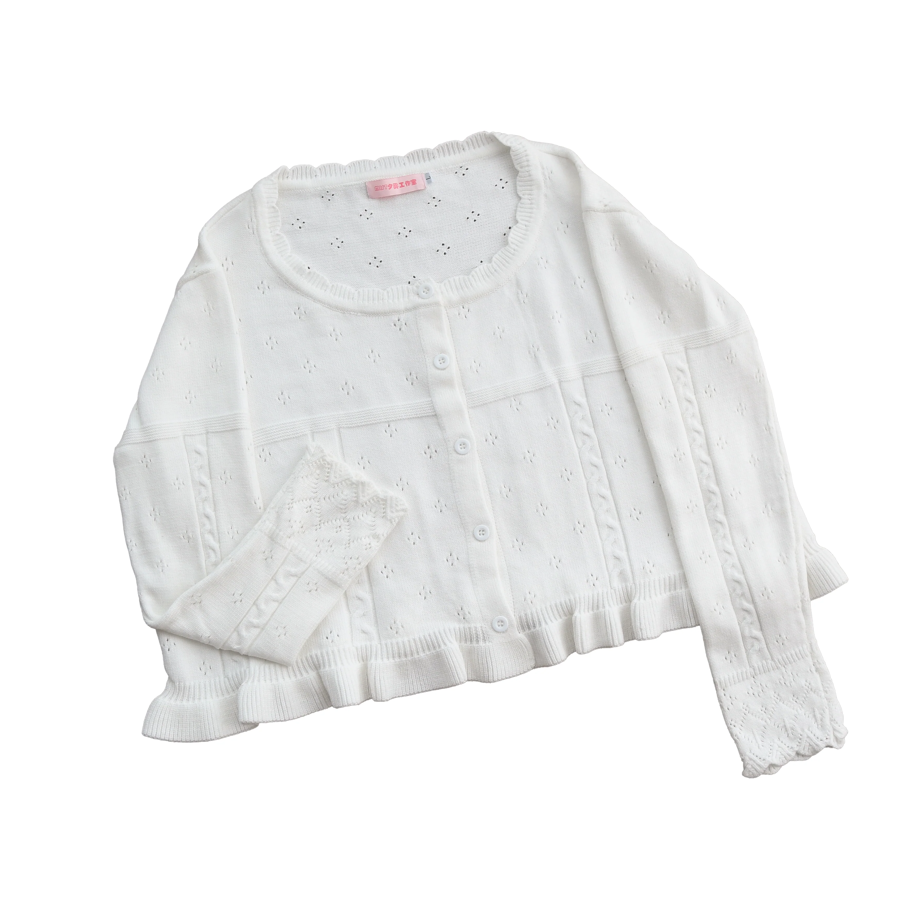 Kawaii Lolita Sweater Cardigan, Ruffled Lace Hem - Image 24