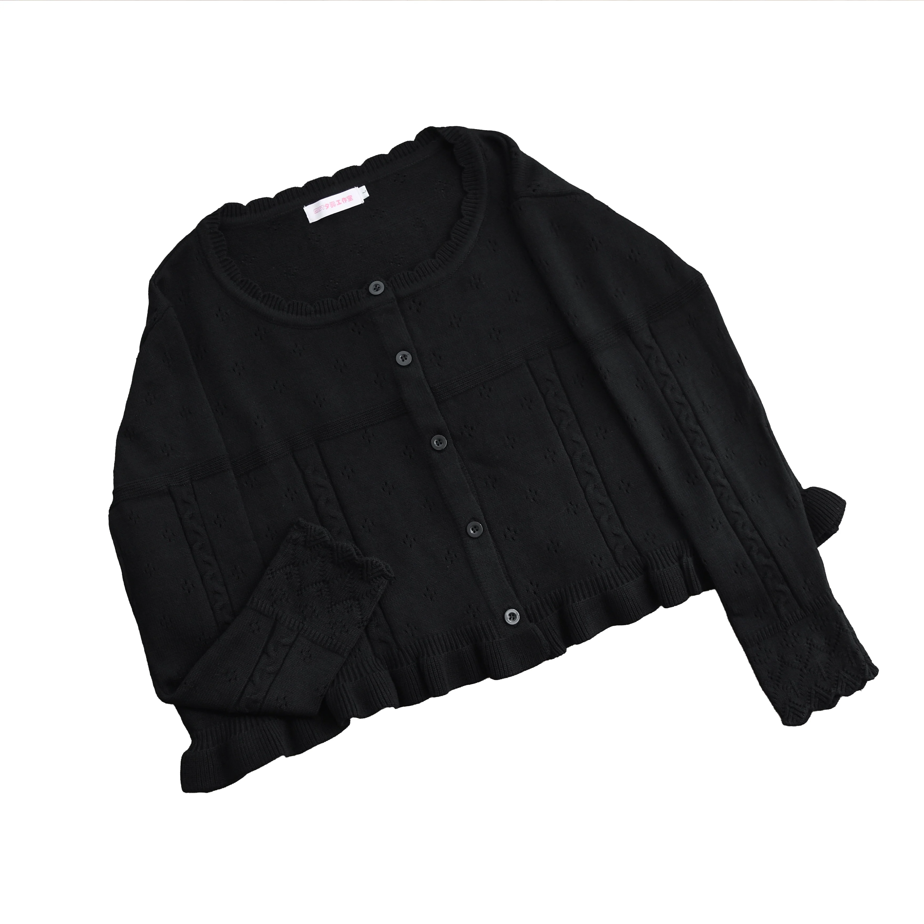 Kawaii Lolita Sweater Cardigan, Ruffled Lace Hem - Image 27