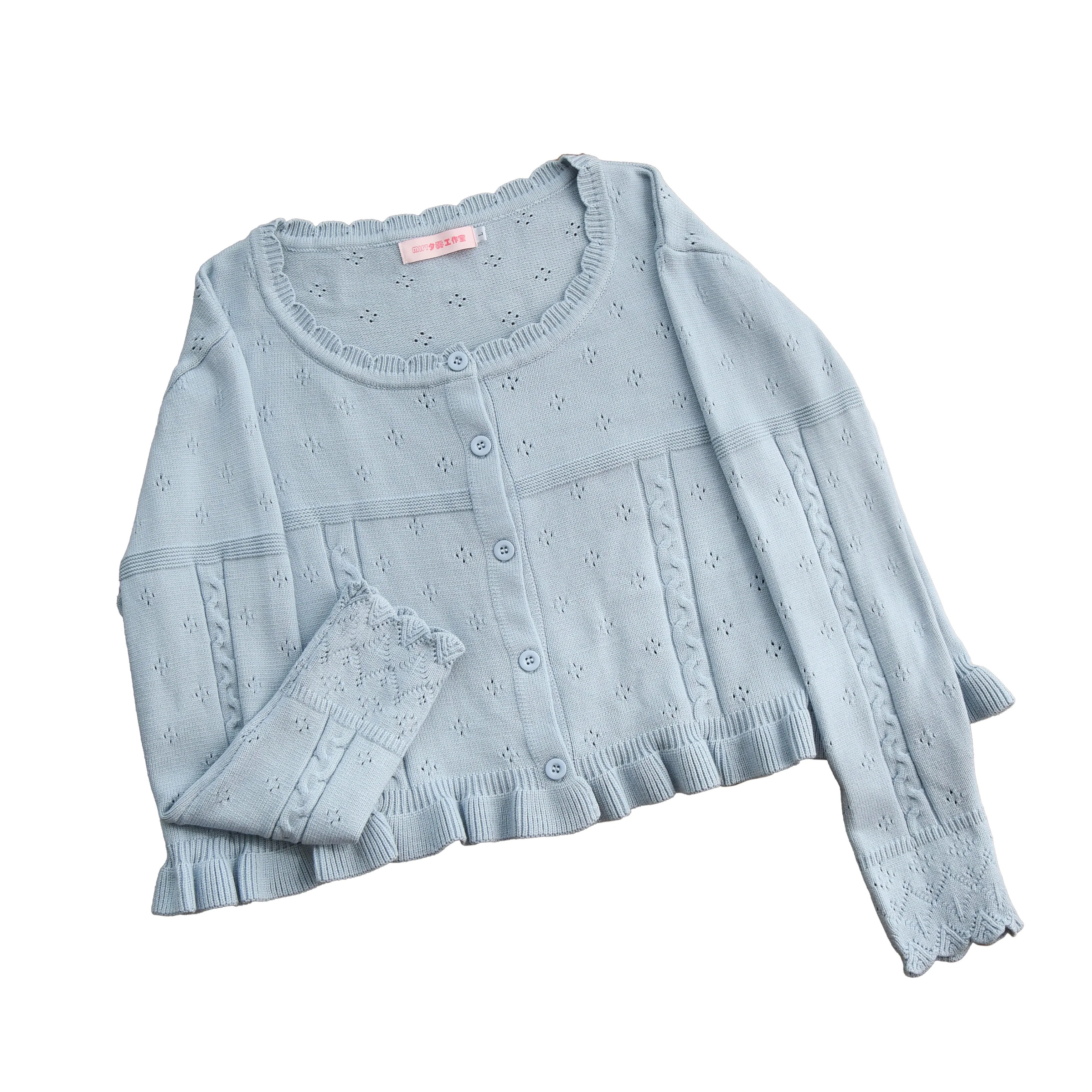 Kawaii Lolita Sweater Cardigan, Ruffled Lace Hem - Image 28