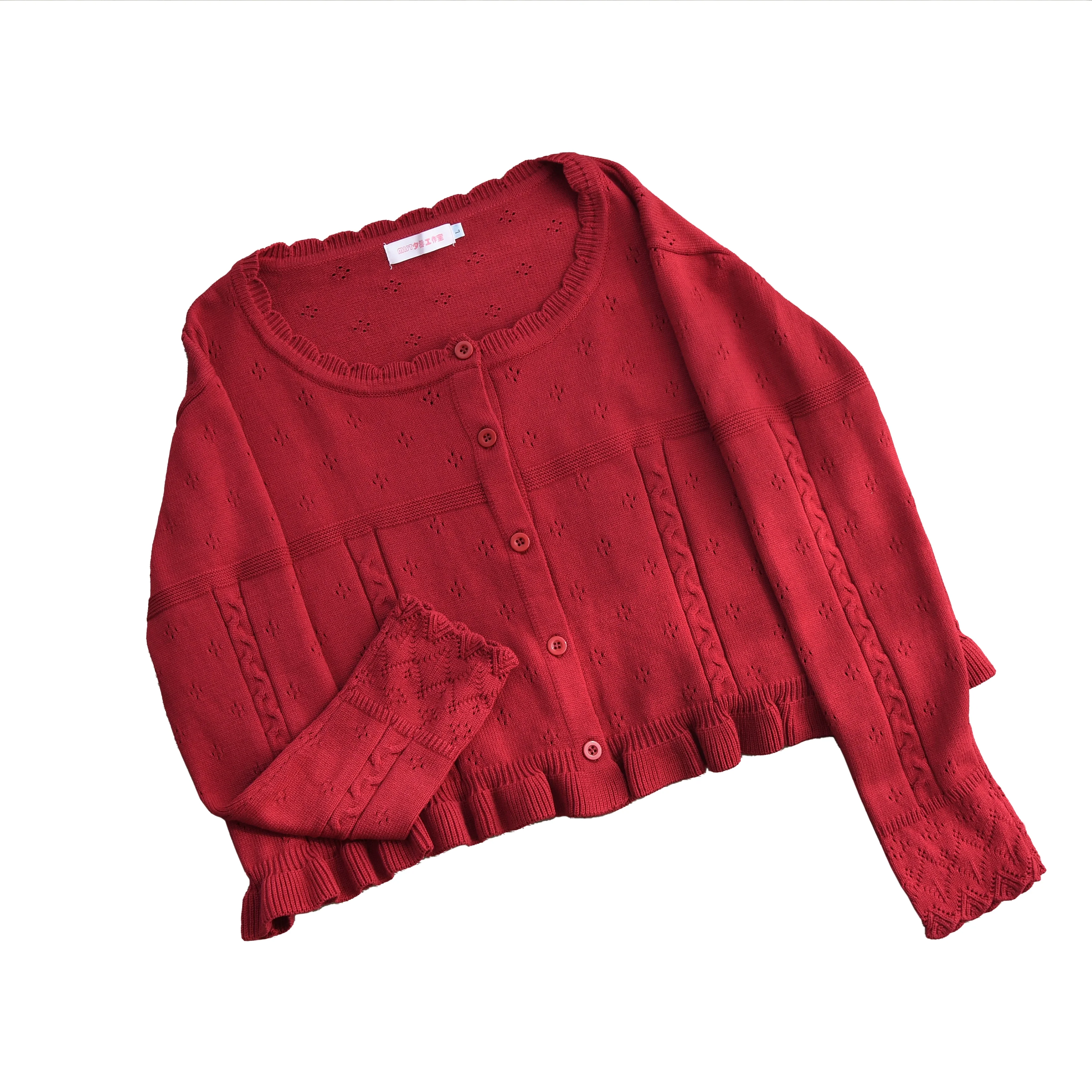 Kawaii Lolita Sweater Cardigan, Ruffled Lace Hem - Image 29