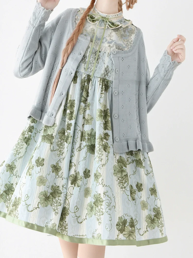 Kawaii Lolita Sweater Cardigan, Ruffled Lace Hem - Image 5