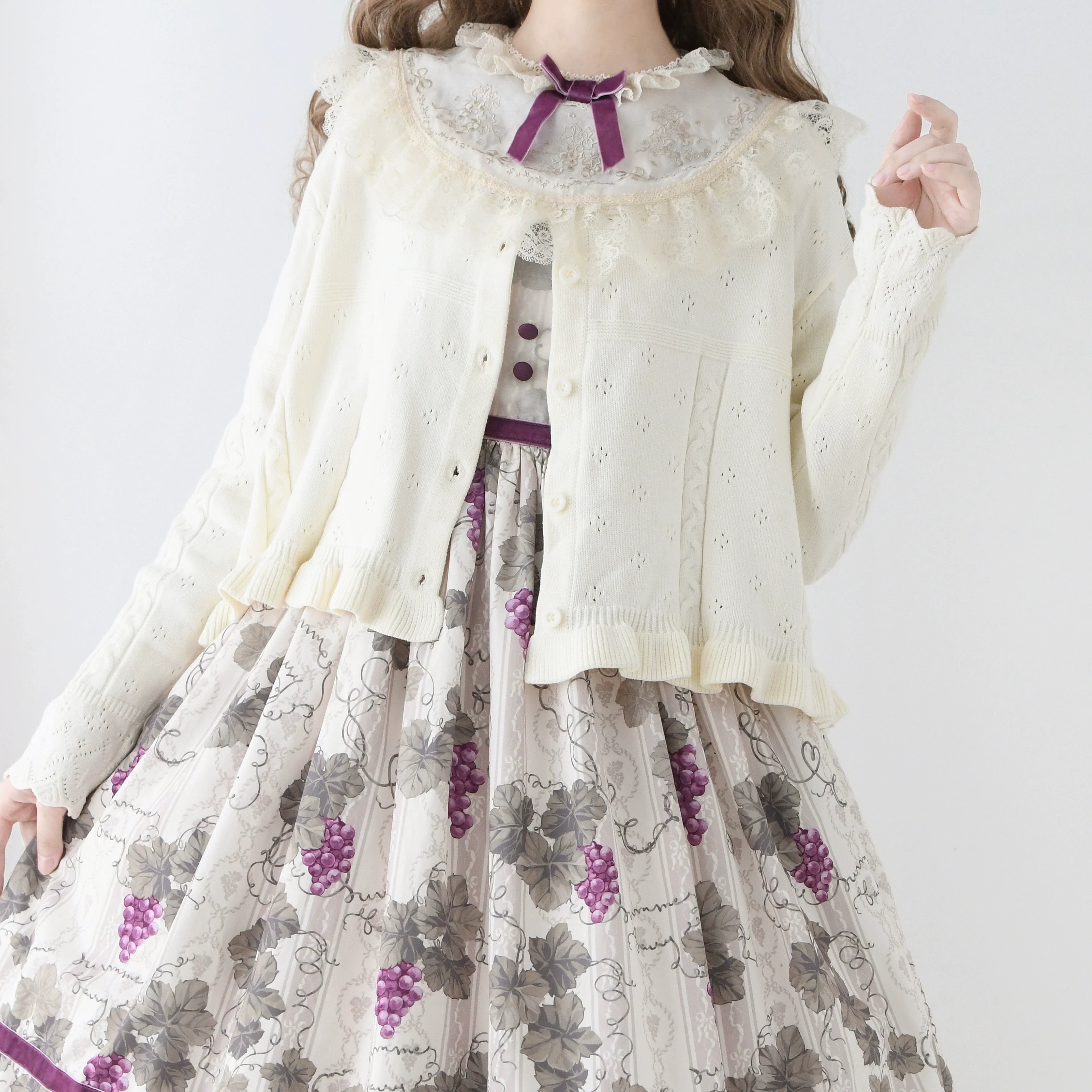 Kawaii Lolita Sweater Cardigan, Ruffled Lace Hem - Image 6