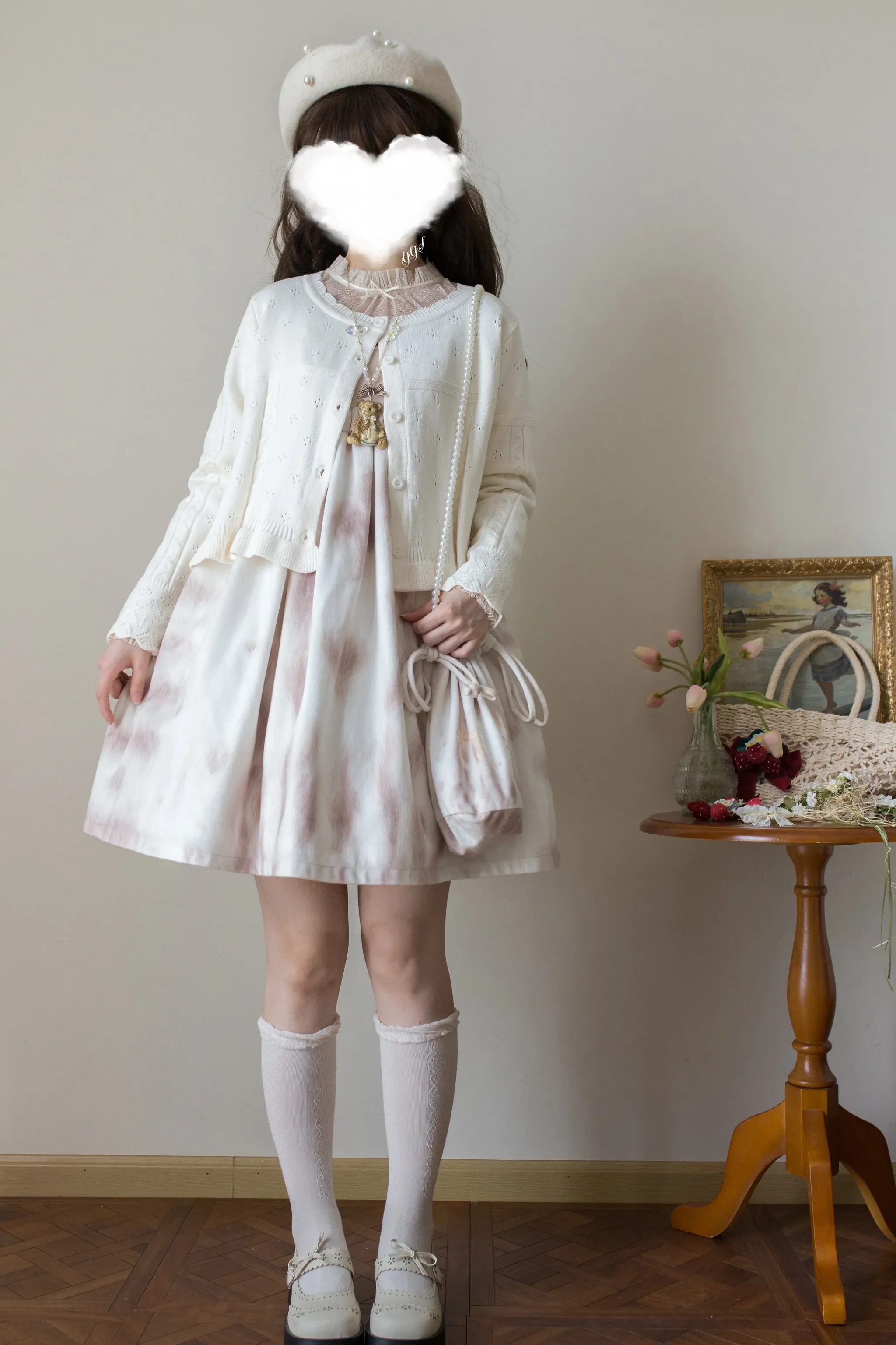 Kawaii Lolita Sweater Cardigan, Ruffled Lace Hem - Image 8