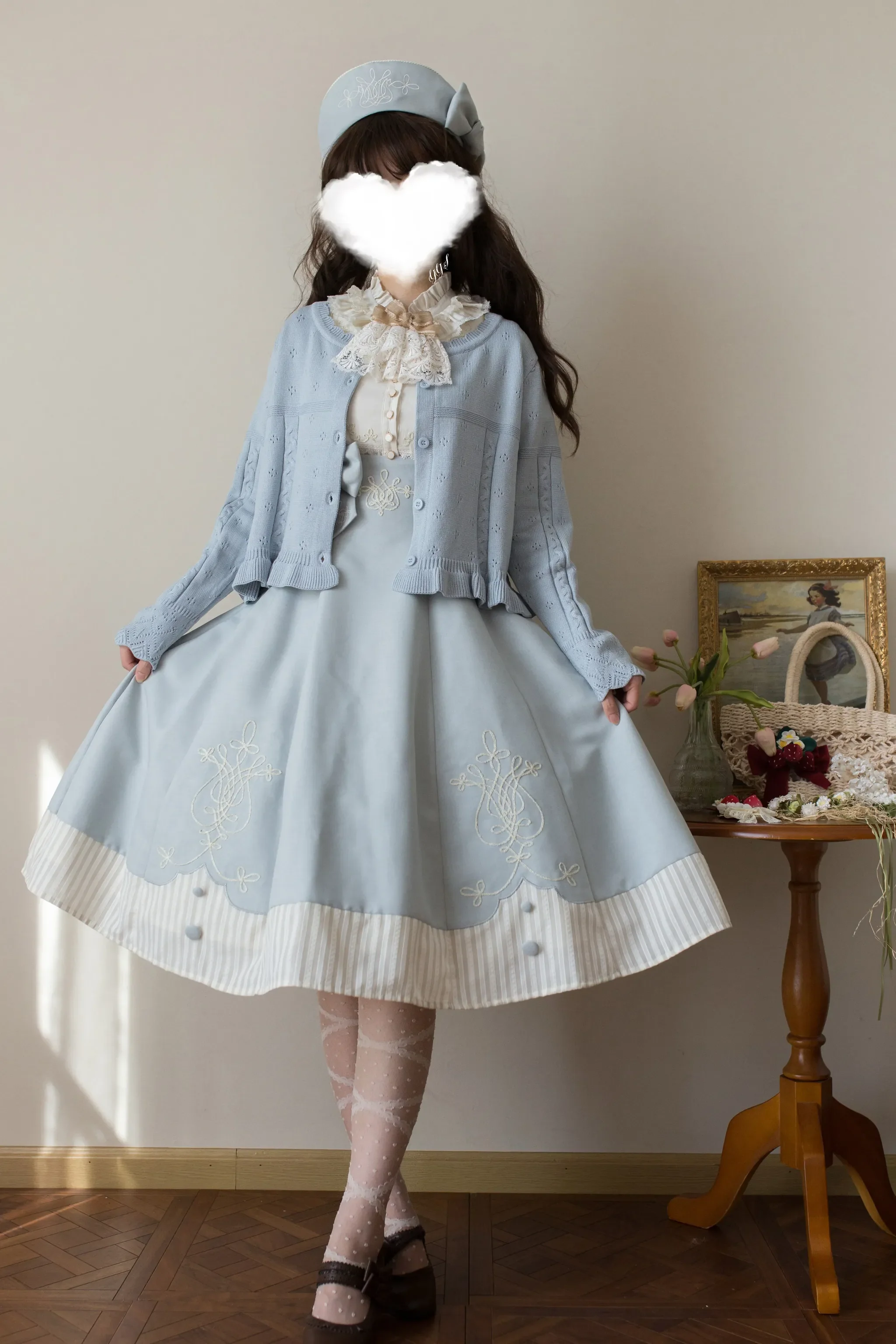 Kawaii Lolita Sweater Cardigan, Ruffled Lace Hem - Image 9