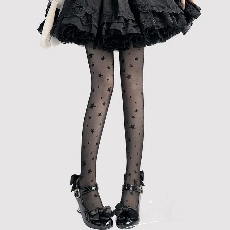 Hua Nai Cat - Summer Kawaii Lolita Thin Tights Sheer Pantyhose with Star Pattern - Image 4