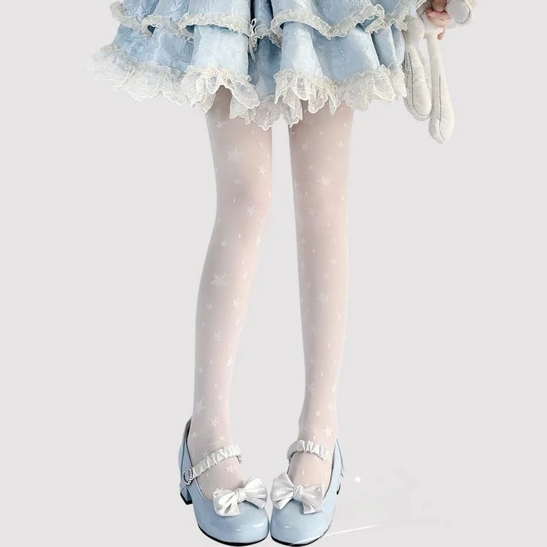 Hua Nai Cat - Summer Kawaii Lolita Thin Tights Sheer Pantyhose with Star Pattern - Image 5