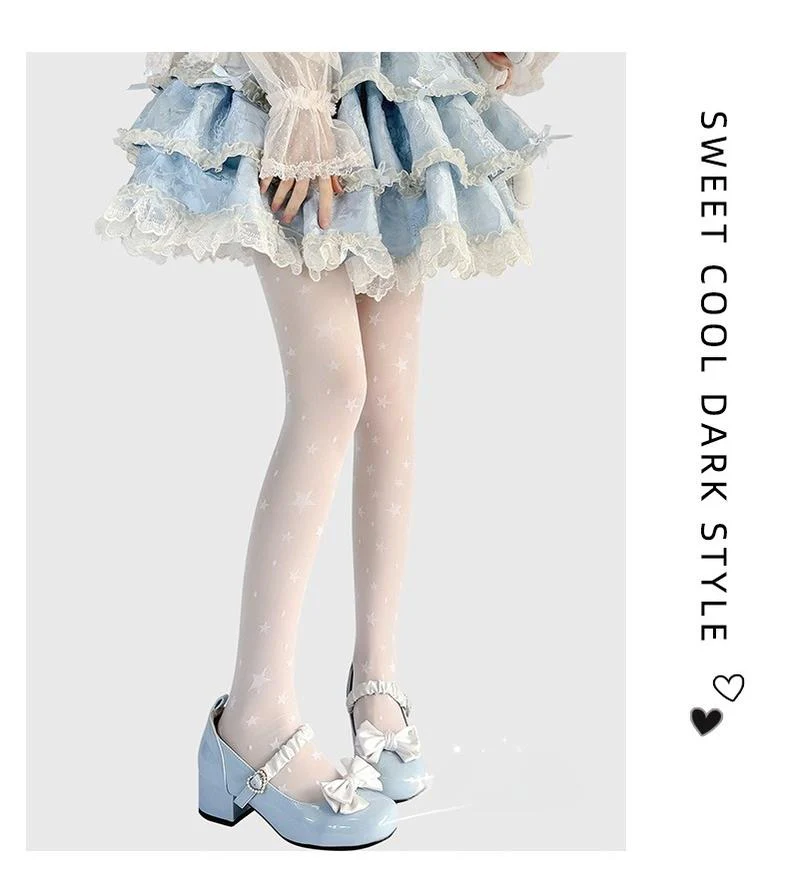 Hua Nai Cat - Summer Kawaii Lolita Thin Tights Sheer Pantyhose with Star Pattern - Image 6