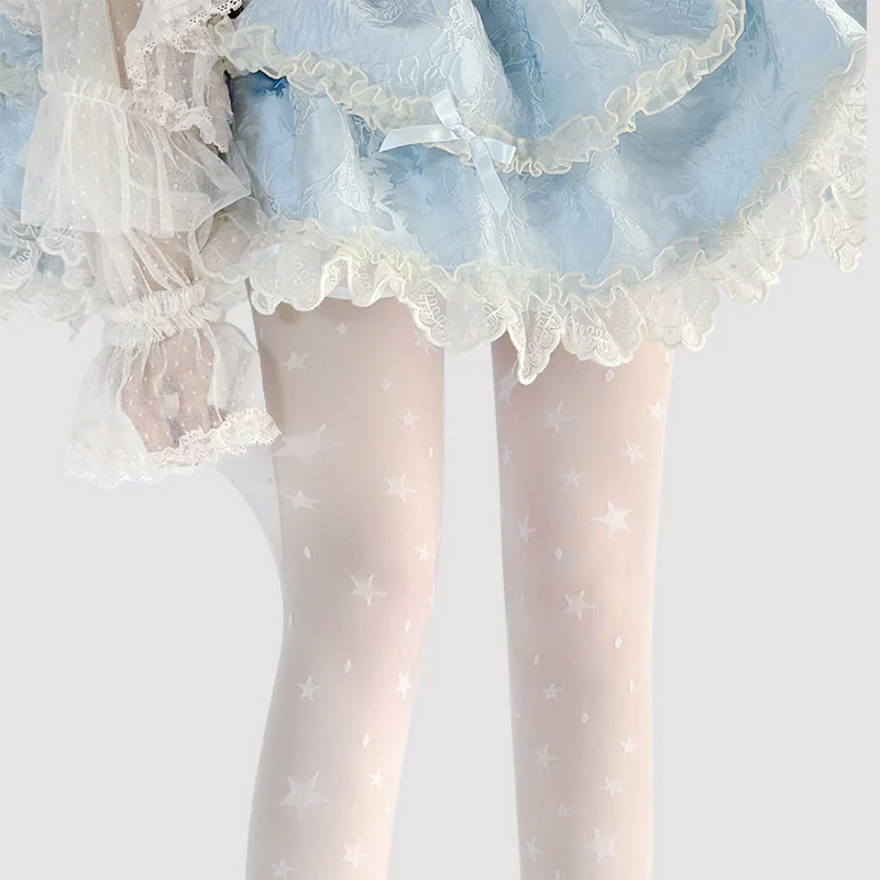 Hua Nai Cat - Summer Kawaii Lolita Thin Tights Sheer Pantyhose with Star Pattern - Image 7