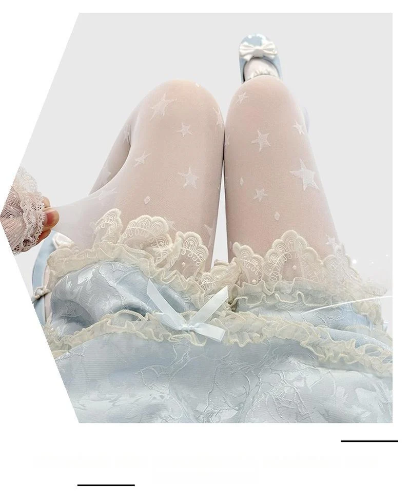 Hua Nai Cat - Summer Kawaii Lolita Thin Tights Sheer Pantyhose with Star Pattern - Image 8