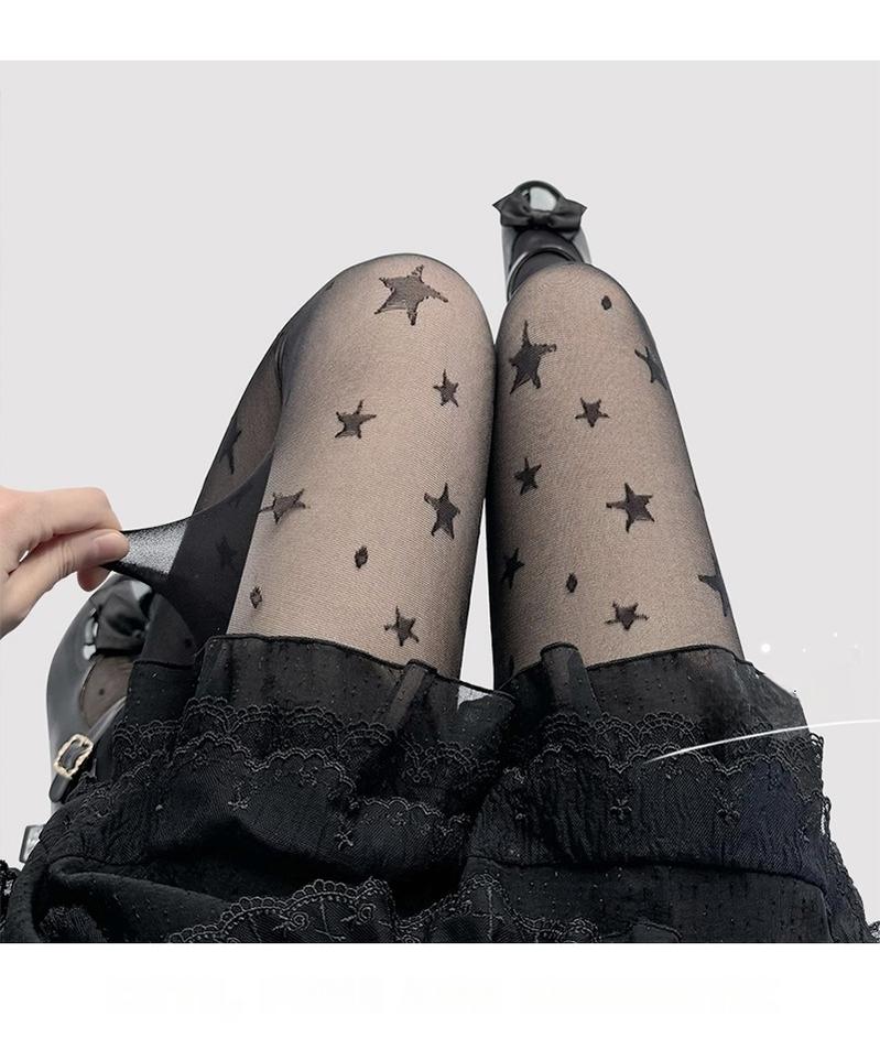 Hua Nai Cat - Summer Kawaii Lolita Thin Tights Sheer Pantyhose with Star Pattern - Image 9