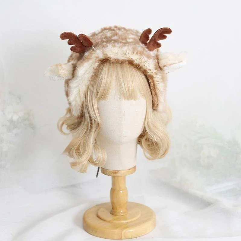 Xiaogui - Deer Spot - Kawaii Lolita Warmer Hat Japanese Sweet Deer Earmuff Hat - Image 3