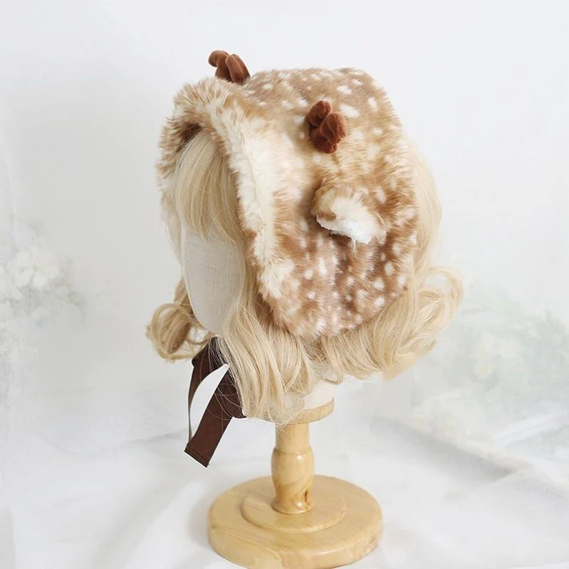 Xiaogui - Deer Spot - Kawaii Lolita Warmer Hat Japanese Sweet Deer Earmuff Hat - Image 6