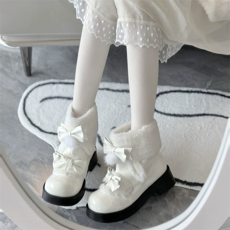 Jiangjiang Biscuit - Kawaii Lolita Winter Boots, Bow-Adorned - Image 10