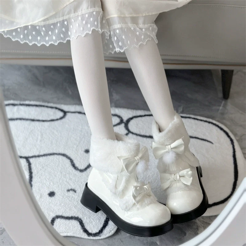 Jiangjiang Biscuit - Kawaii Lolita Winter Boots, Bow-Adorned - Image 11