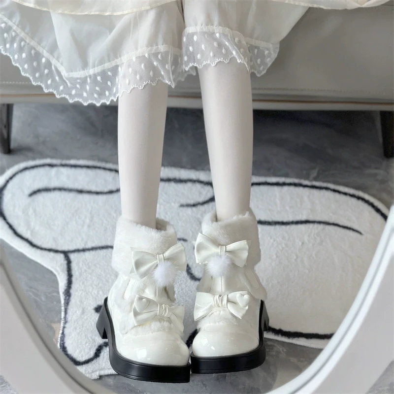 Jiangjiang Biscuit - Kawaii Lolita Winter Boots, Bow-Adorned - Image 2