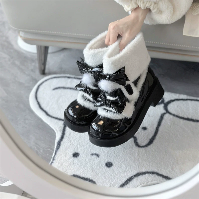 Jiangjiang Biscuit - Kawaii Lolita Winter Boots, Bow-Adorned - Image 3