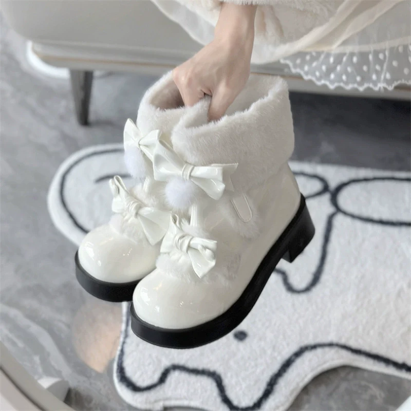 Jiangjiang Biscuit - Kawaii Lolita Winter Boots, Bow-Adorned - Image 4