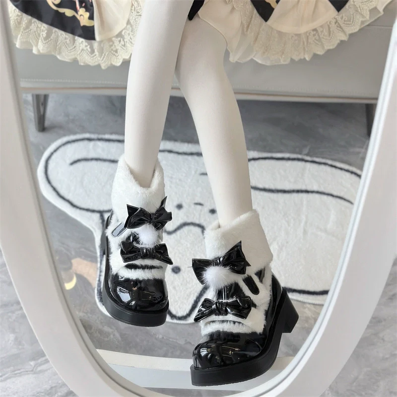 Jiangjiang Biscuit - Kawaii Lolita Winter Boots, Bow-Adorned - Image 5