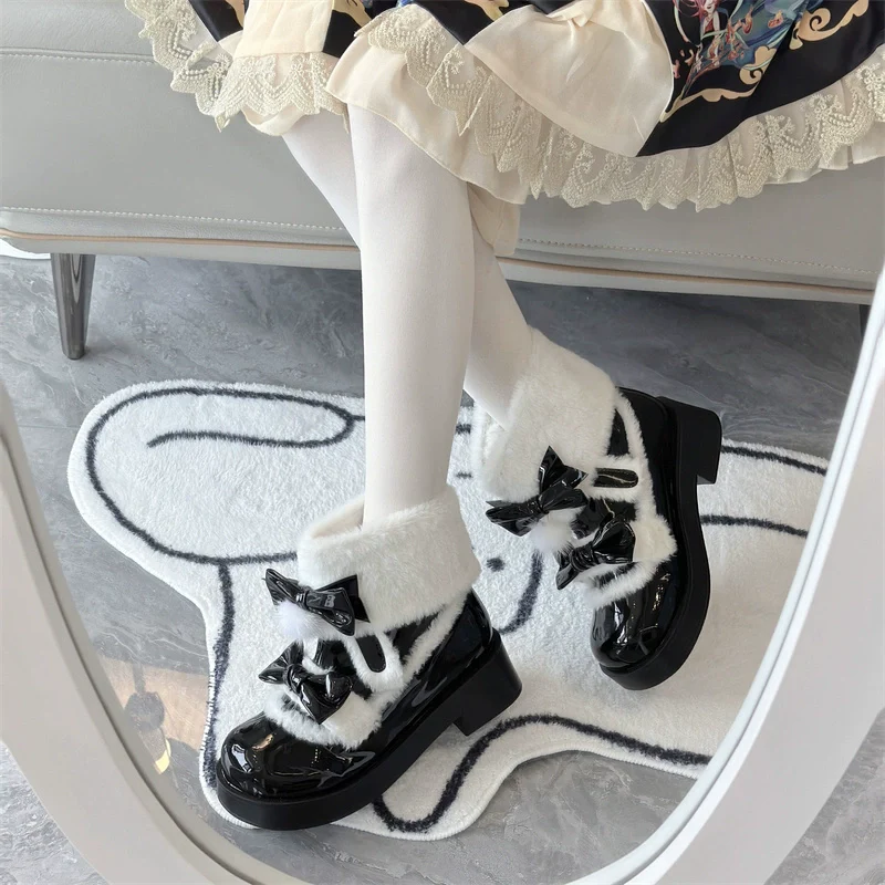 Jiangjiang Biscuit - Kawaii Lolita Winter Boots, Bow-Adorned - Image 6