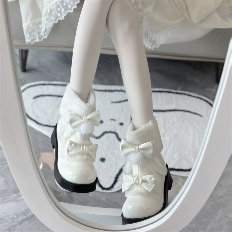 Jiangjiang Biscuit - Kawaii Lolita Winter Boots, Bow-Adorned - Image 8