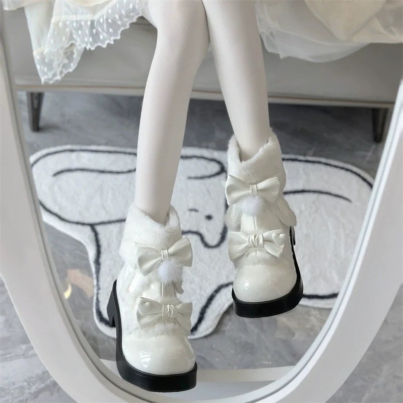Jiangjiang Biscuit - Kawaii Lolita Winter Boots, Bow-Adorned - Image 9