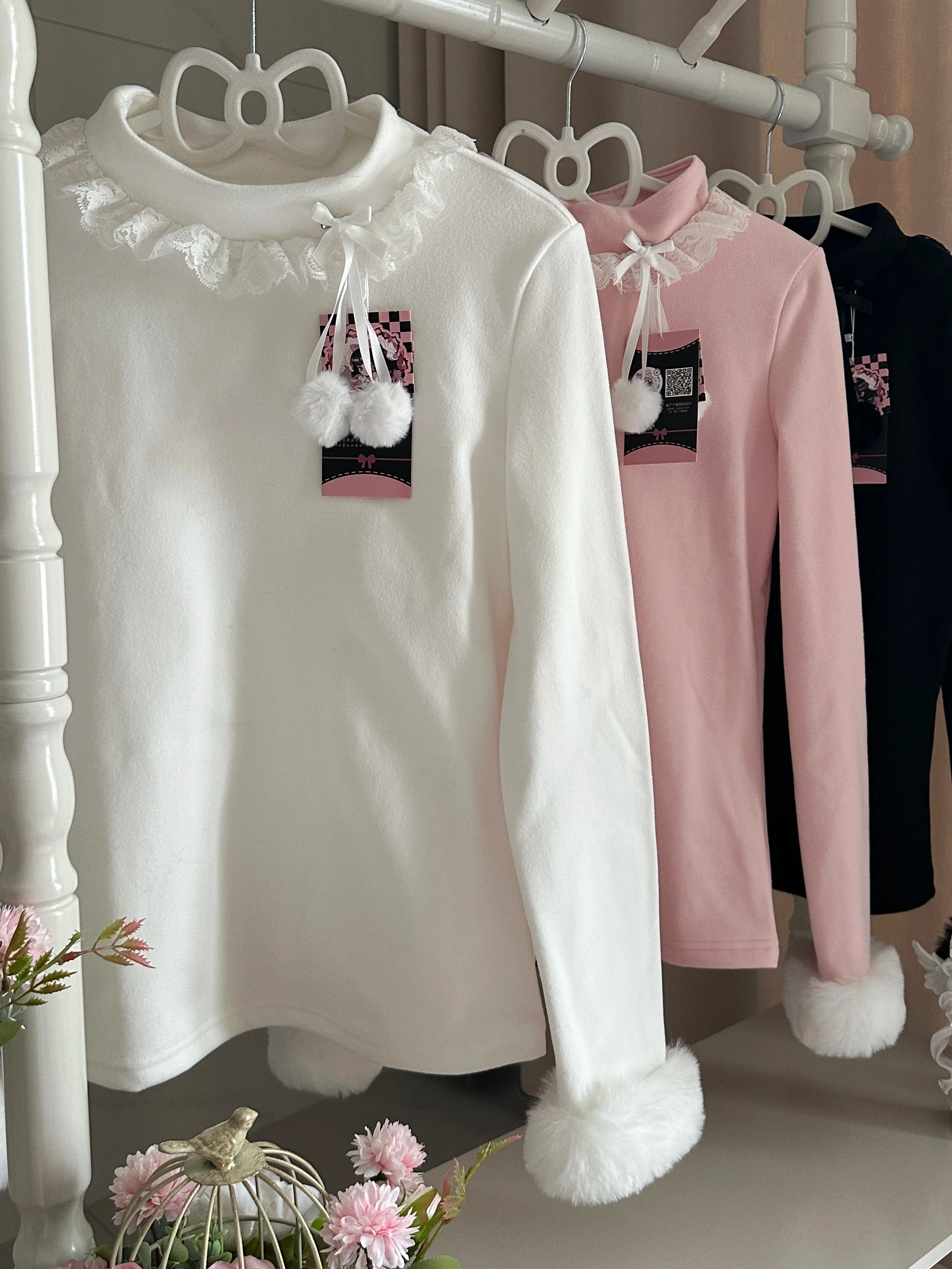 Pom Pom - Kawaii Lolita Winter Innerwear, Fuzzy Cuffs - Image 3