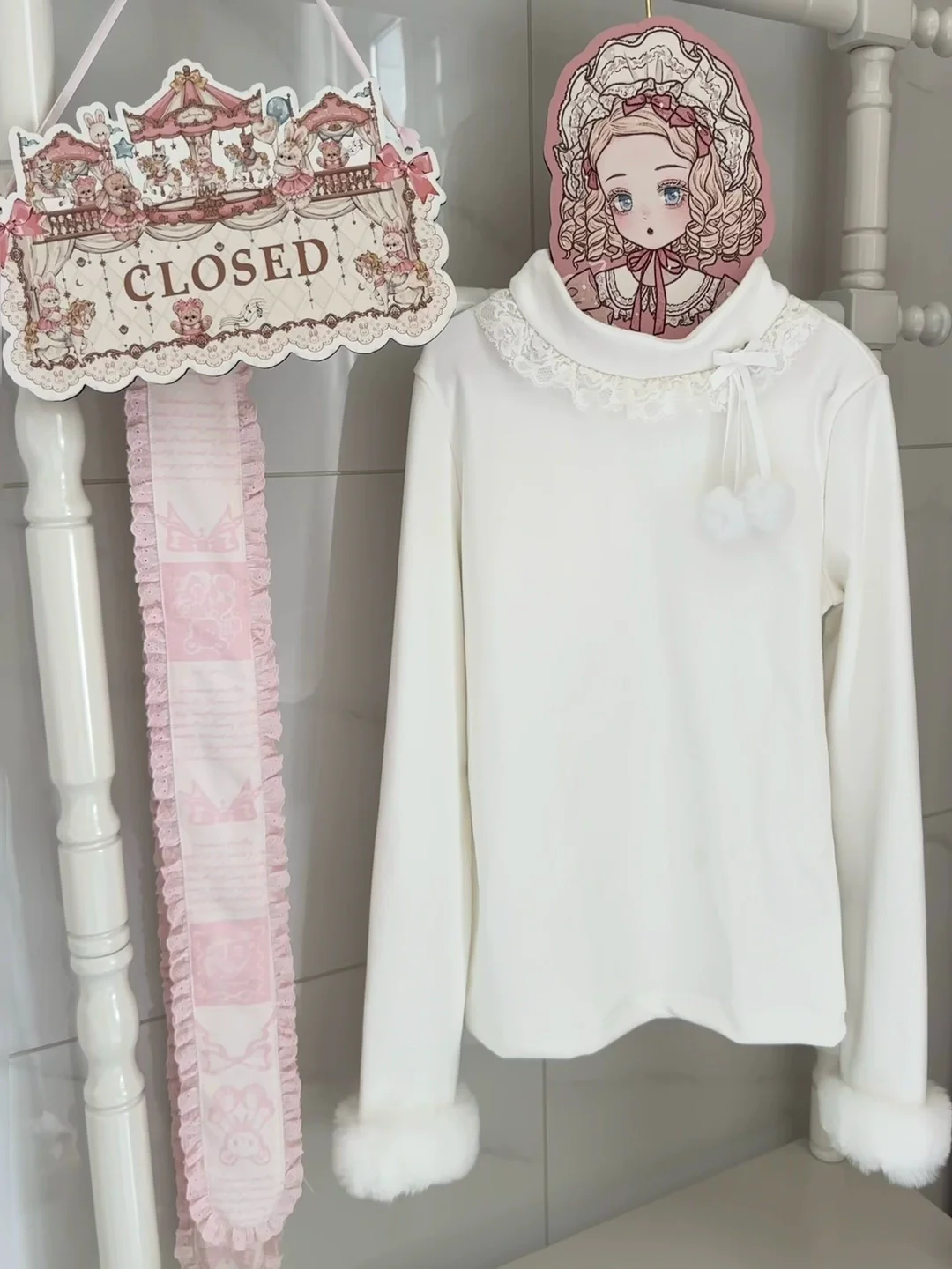 Pom Pom - Kawaii Lolita Winter Innerwear, Fuzzy Cuffs - Image 6