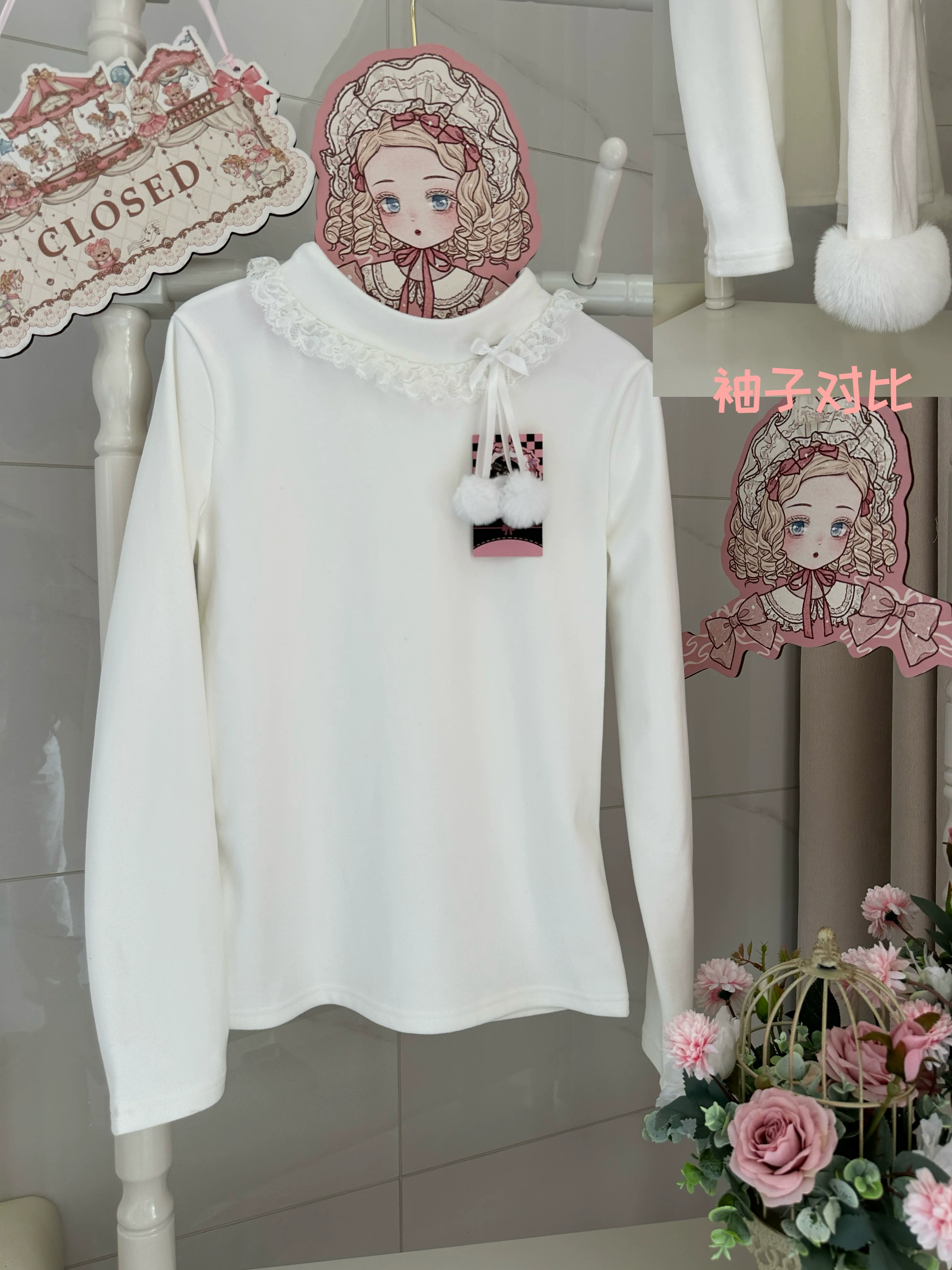 Pom Pom - Kawaii Lolita Winter Innerwear, Fuzzy Cuffs - Image 7
