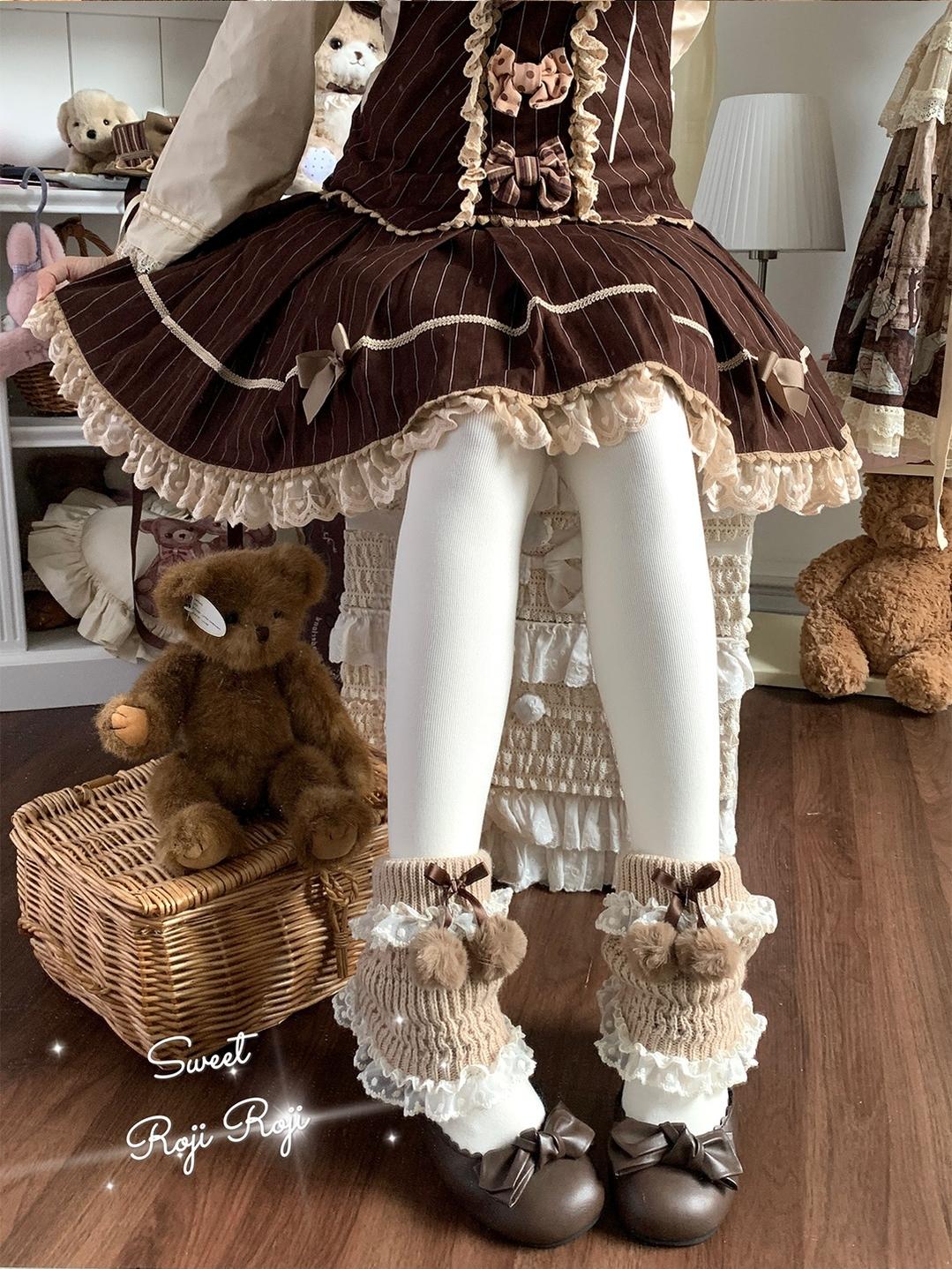 Kawaii Lolita Leg Warmers, Pom-Pom Accented Bow - Image 7