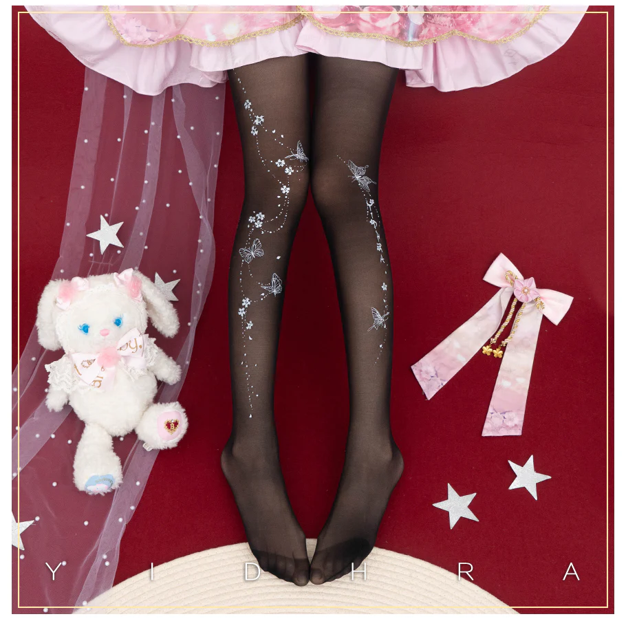 Yidhra - Butterfly Flowers - Summer 20D Velvet Lolita Tights - Image 9