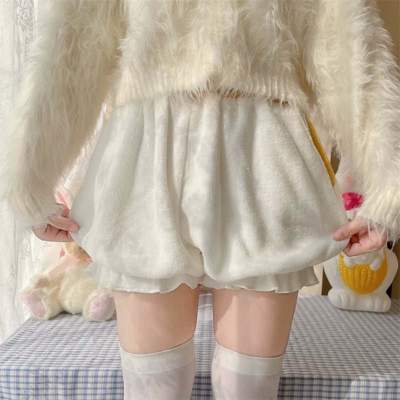 Kawaii Winter Lolita Warm Velvet Bloomers with Corgi Tail - Image 10
