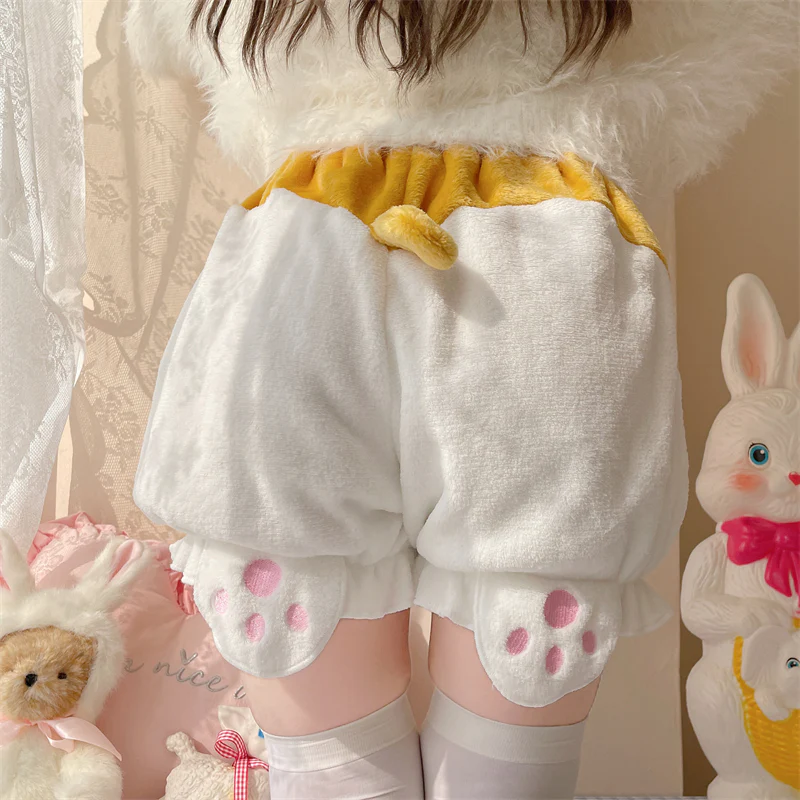 Kawaii Winter Lolita Warm Velvet Bloomers with Corgi Tail - Image 12