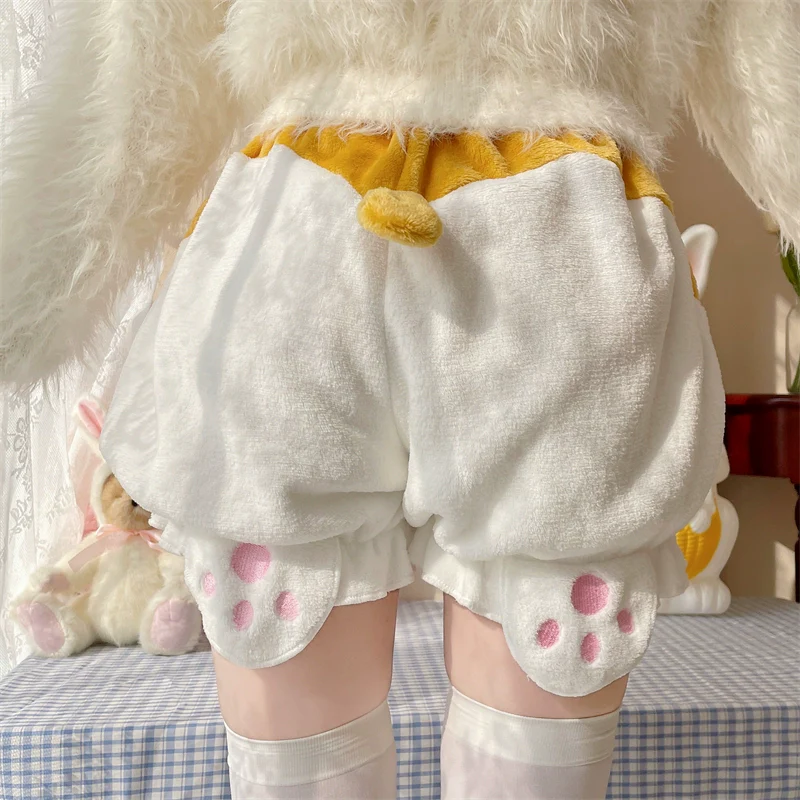 Kawaii Winter Lolita Warm Velvet Bloomers with Corgi Tail - Image 14