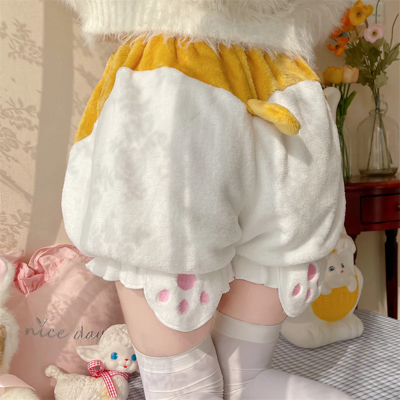 Kawaii Winter Lolita Warm Velvet Bloomers with Corgi Tail - Image 15